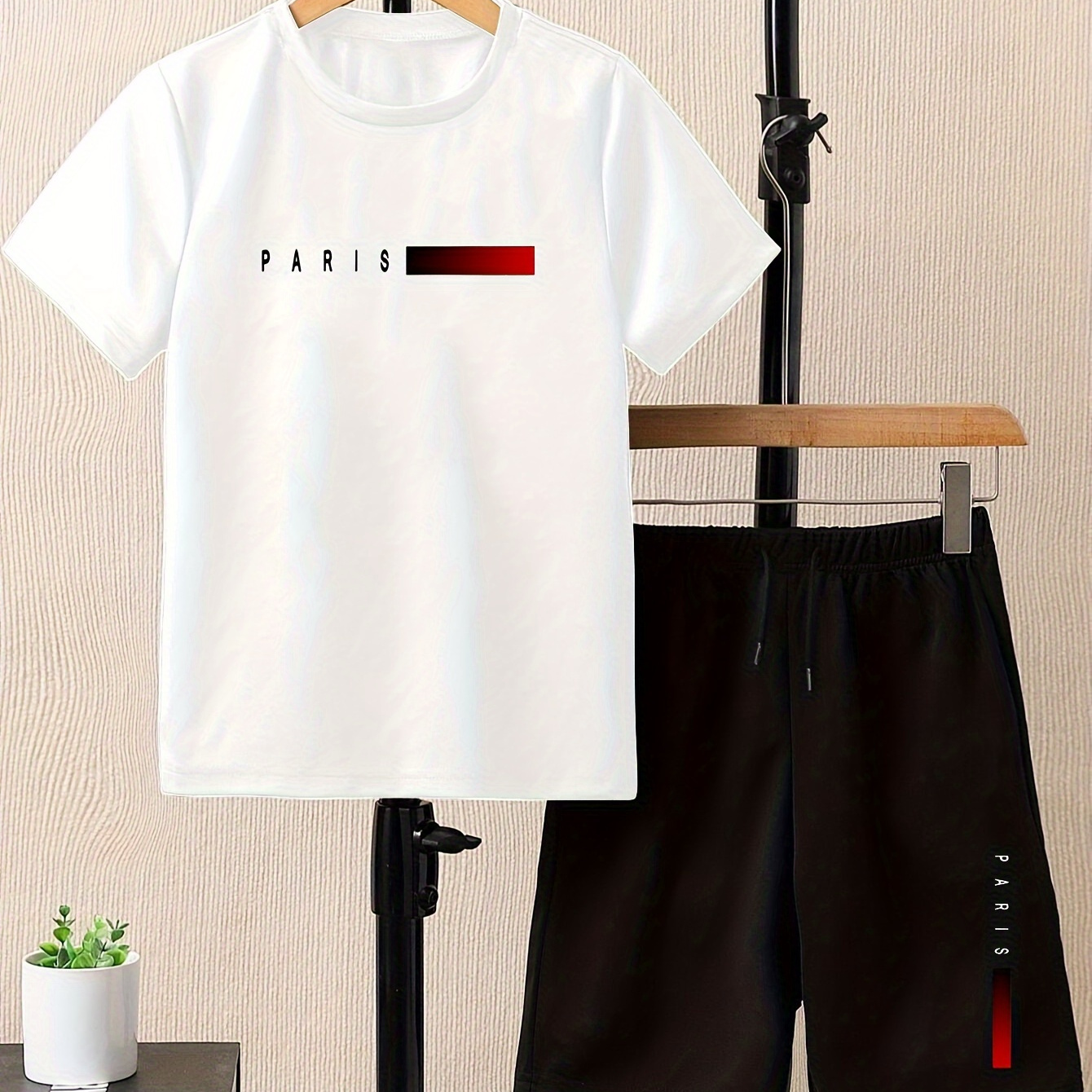 

2pcs Simple Graphic Print Casual Short Sleeve T-shirt & Shorts Set For Boys, Cool Comfortable Trendy Versatile Boys Summer Sports Outfits Clothes