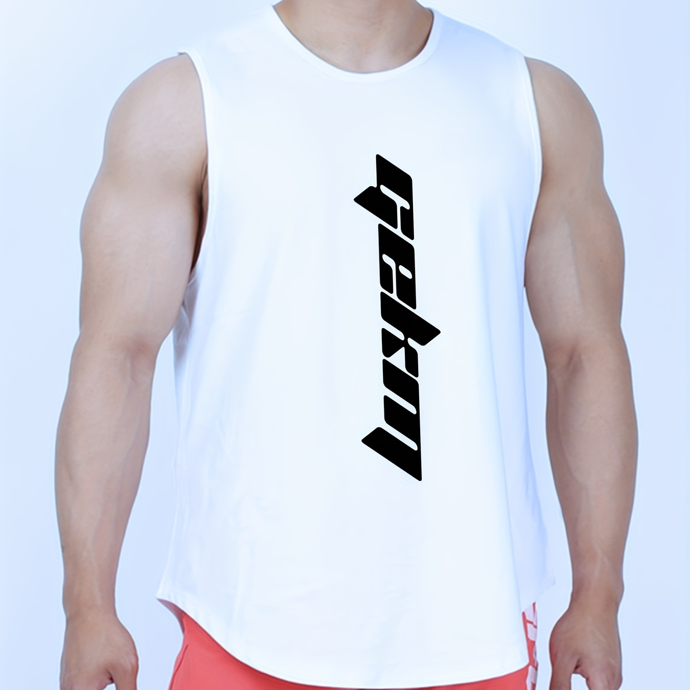 

Letter Print Quick Drying Tank Top, Men's Casual Round Neck Mid Stretch Tank Top For Summer Gym Workout Training