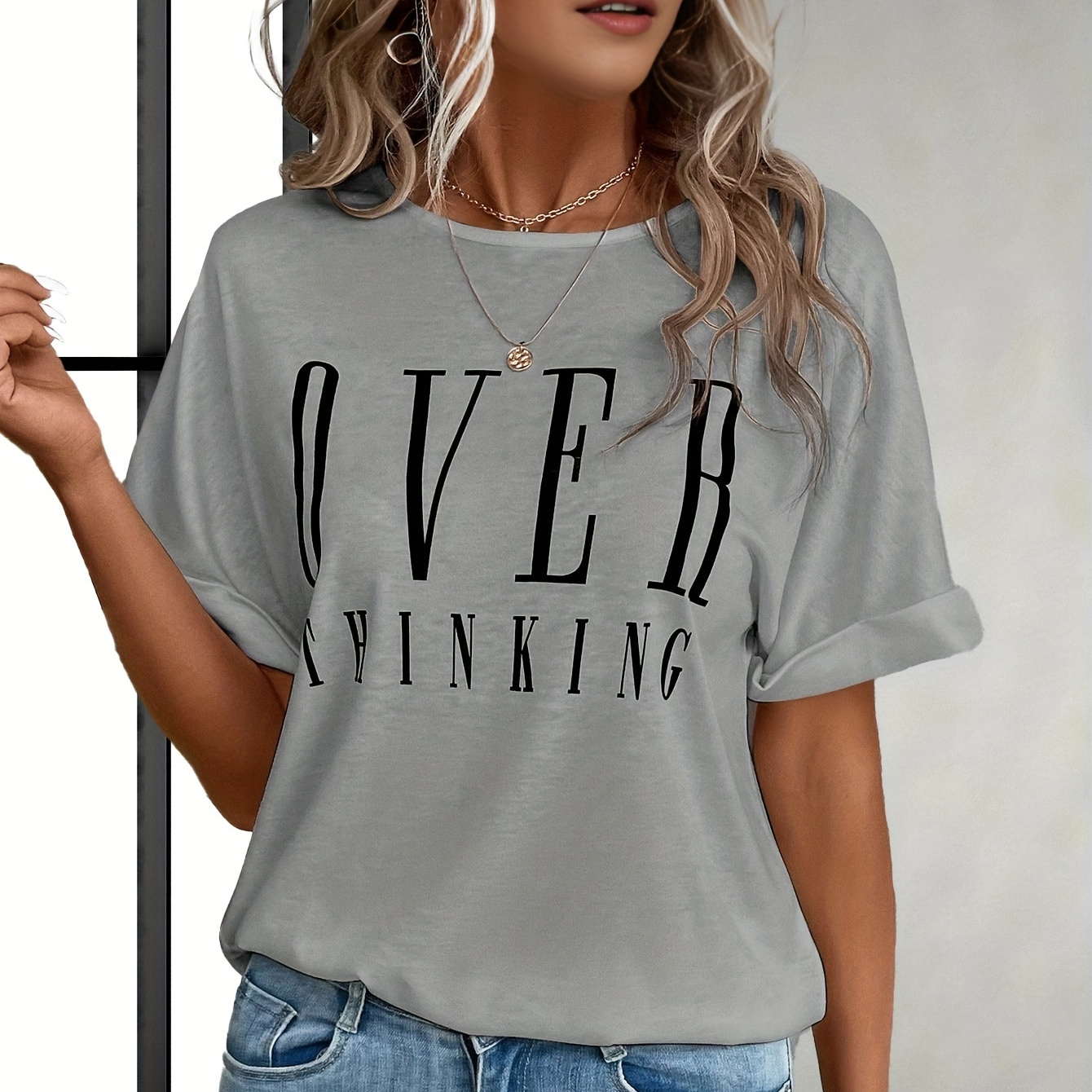 

Letter Print Crew Neck T-shirt, Casual Short Sleeve T-shirt For Spring & Summer, Women's Clothing