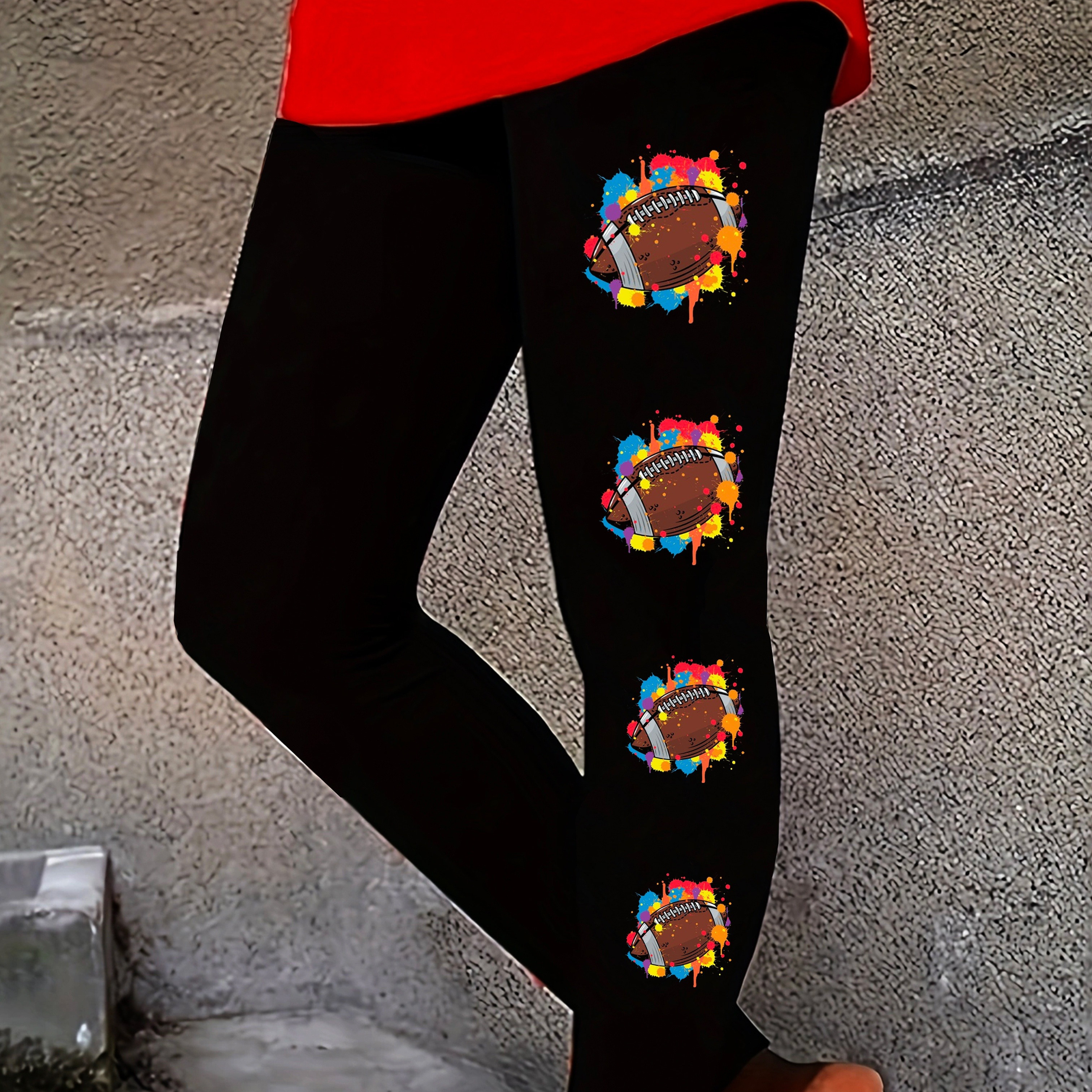 Football Print Skinny Leggings Casual High Waist Stretchy - Temu