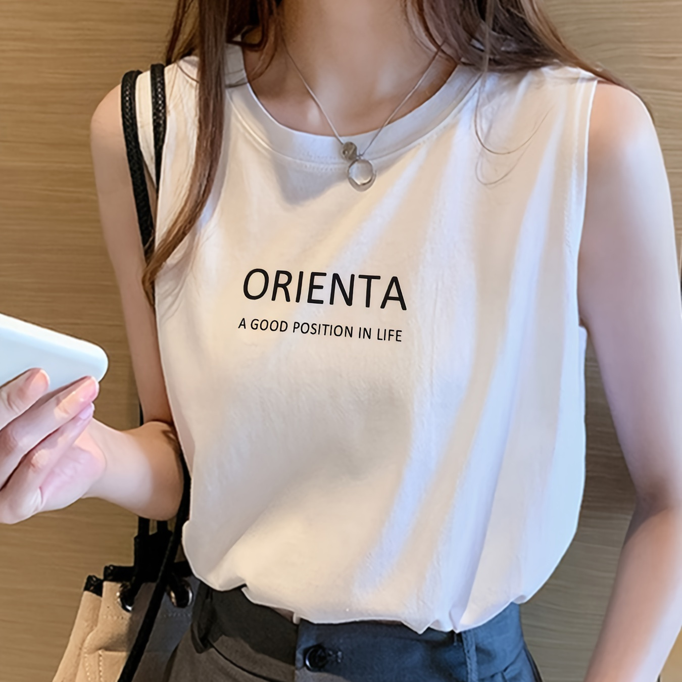 

Orient Print Loose Tank Top, Casual Sleeveless Crew Neck Top For Summer & Spring, Women's Clothing