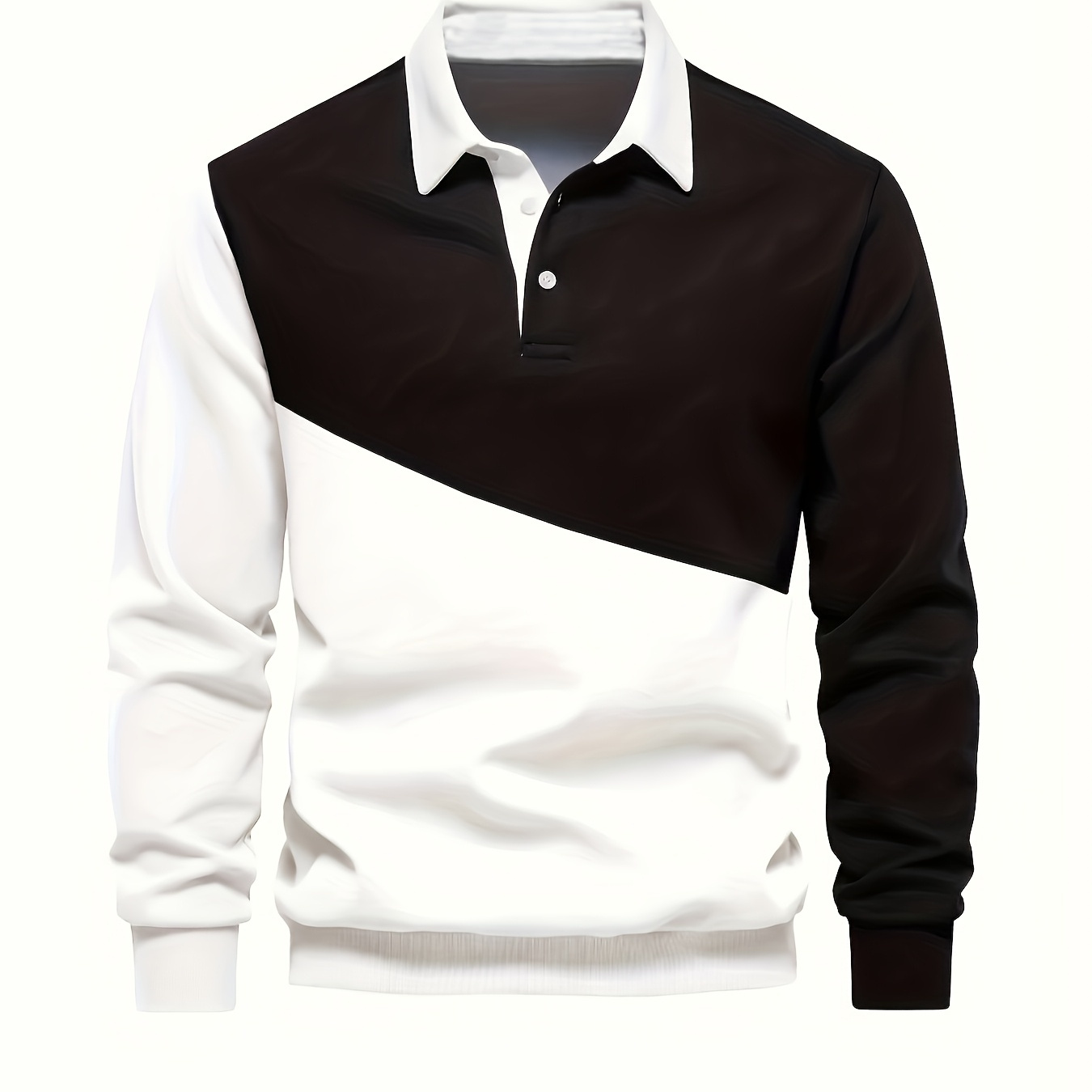 

Men's Casual Solid Color Polo Shirt - 100% Polyester Knit Fabric, Regular Fit, Long Sleeve, Slight Stretch, Button Collar - Fall Fashion,