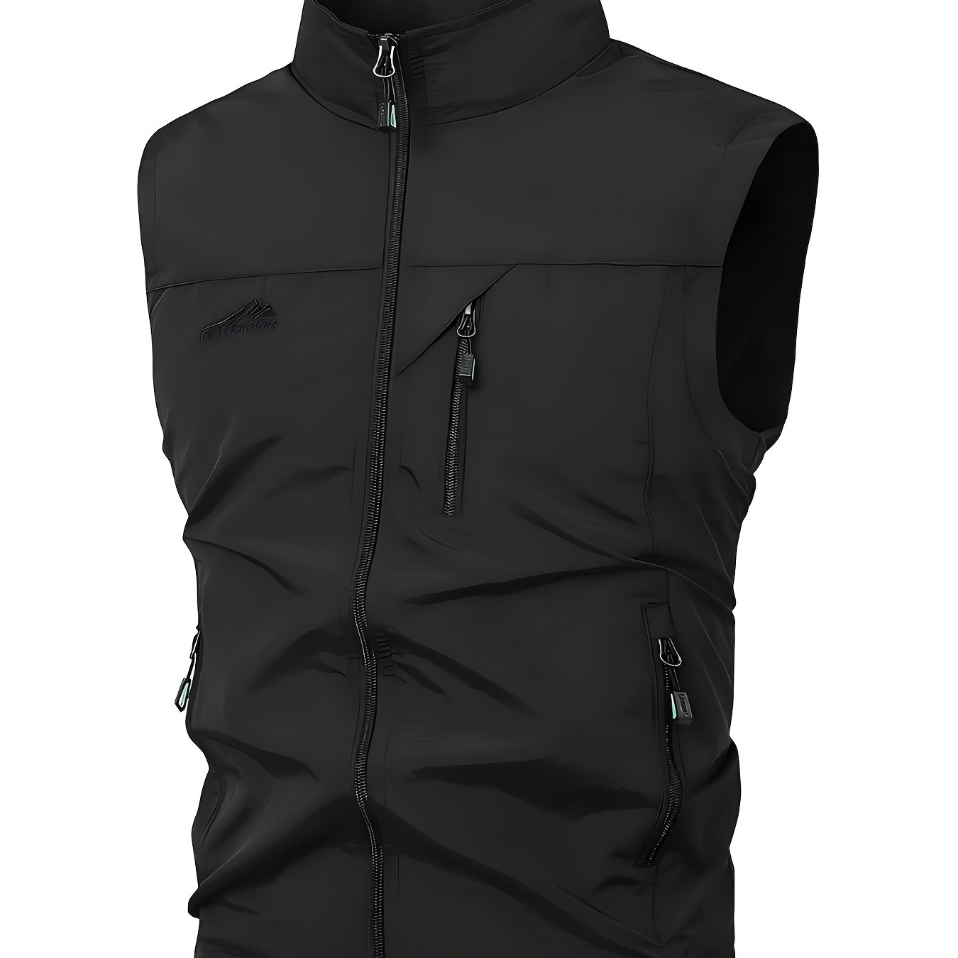 

Men's Lightweight Breathable Sleeveless Vest With Multiple Zipper Pockets, High Collar, For Spring/fall Fishing And Outdoor Activities - Black, Fishing Gear