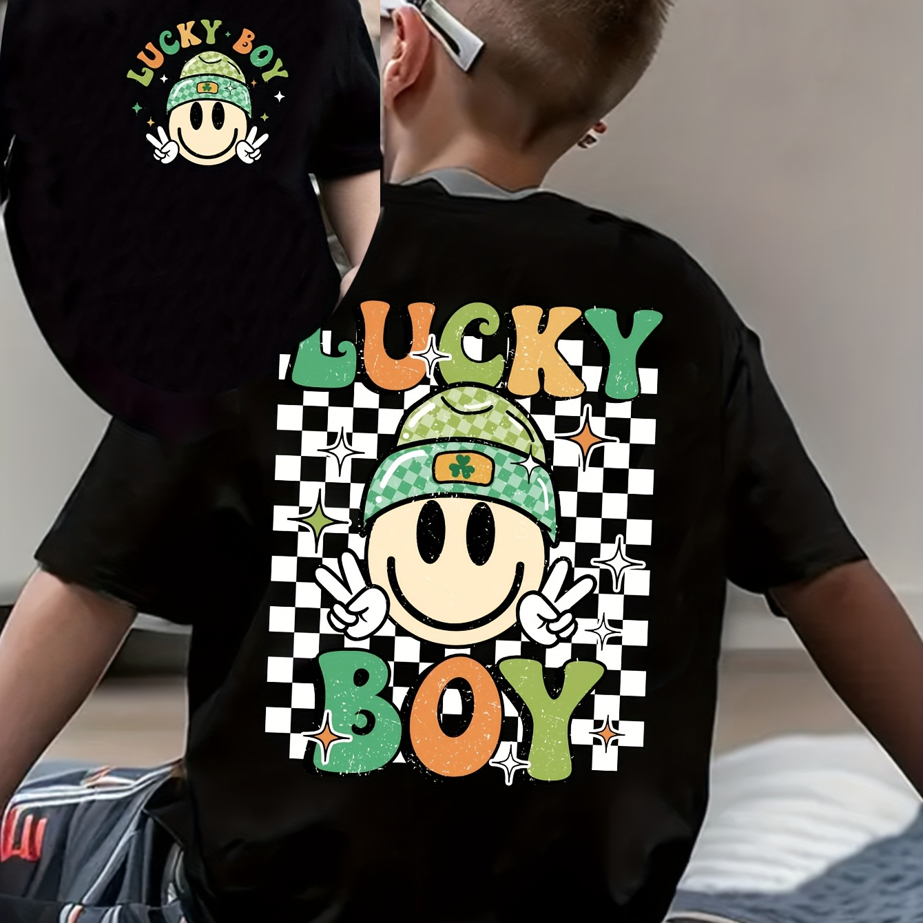 

Chicfull Boy 's Day - Fun Double-sided Print With & Smiling Character, 100% Polyester, Casual Round Neck, Machine Washable For , Kidswear|fun Shirt|stretchable Fabric, Tween Boy Clothes, Chicfull