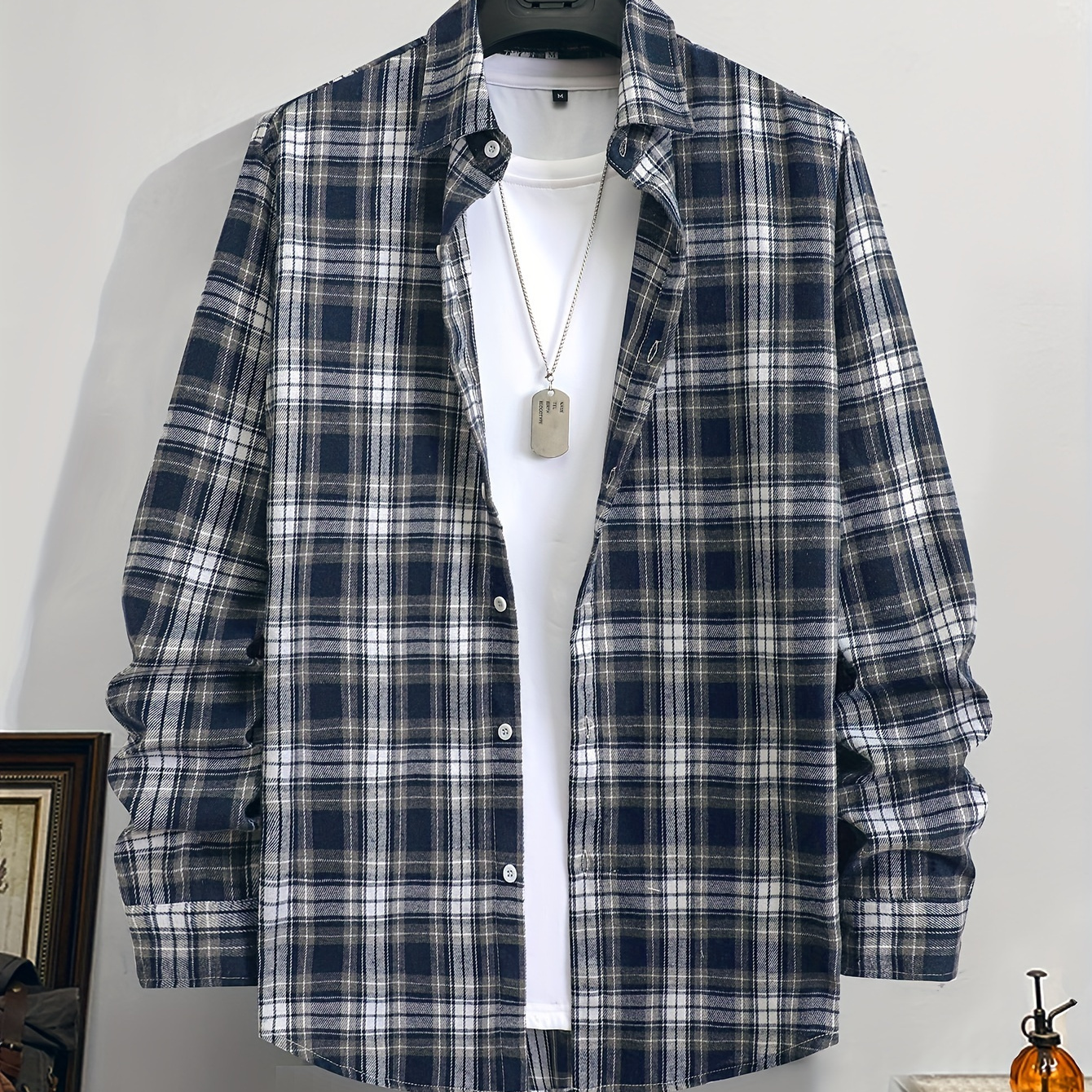 

Men's Long Sleeve Button Up Plaid Shirt, Classic Style, Casual All-match Shirt, Versatile For Casual Wear