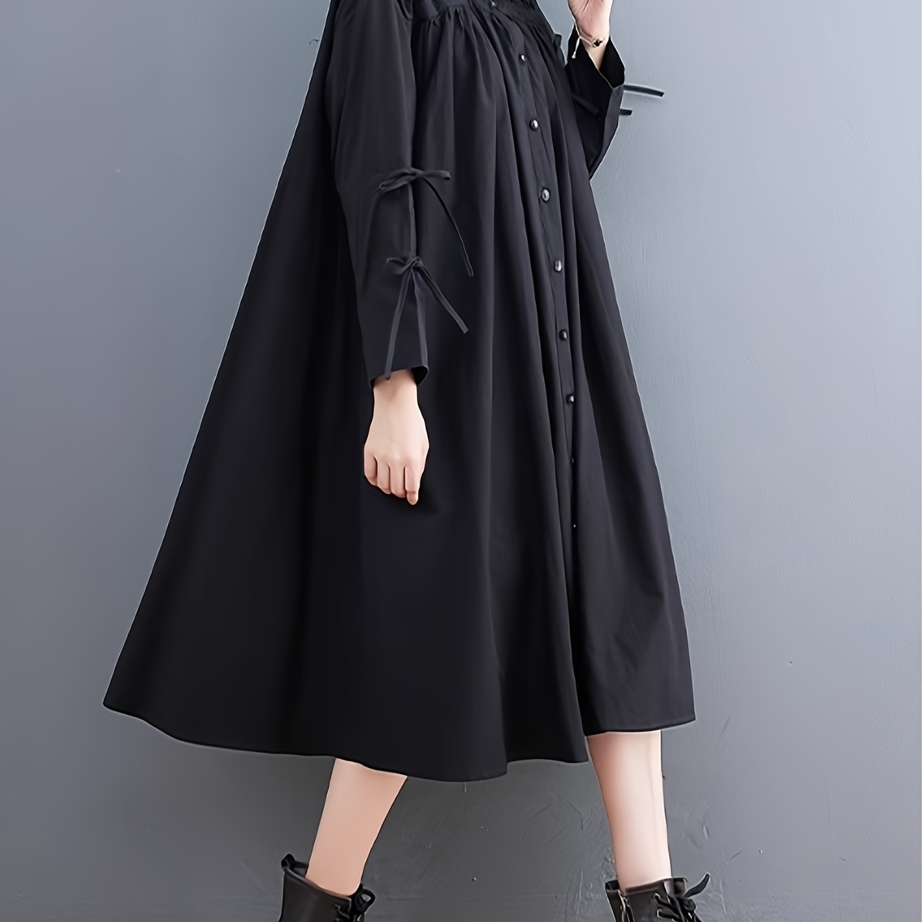 

Women's Polyester Knit Long Sleeve Shirt Dress With High Neckline, Zipper Closure, Elegant And Comfortable For Autumn And Winter