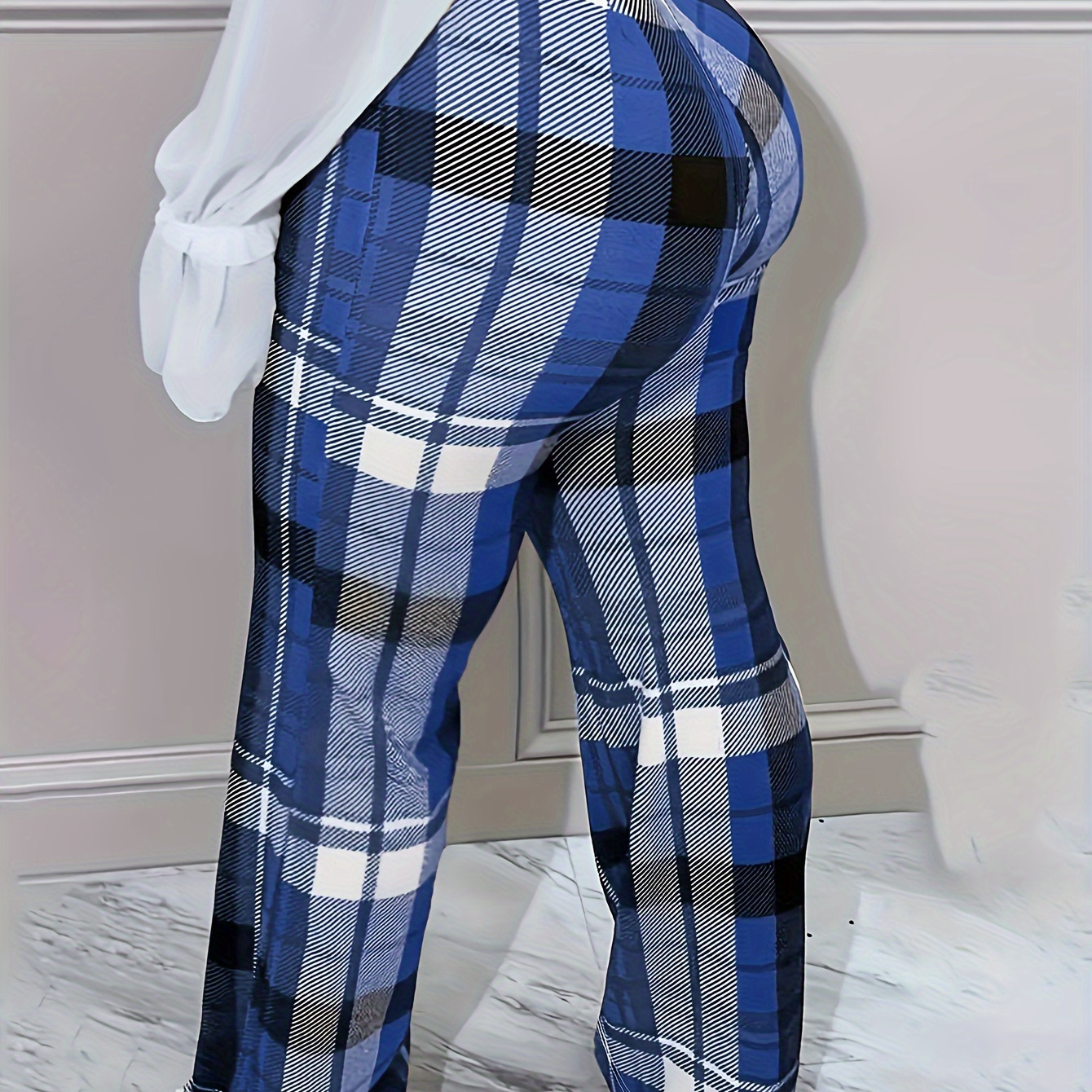 

Plaid Print Flare Leg Pants, Casual High Waist Forbidden Pants For Spring & Summer, Women's Clothing