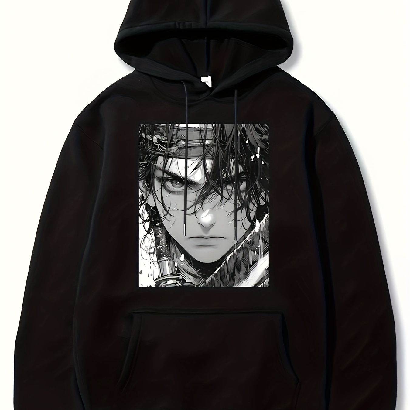 

Anime Boy Pattern Hoodie With Kangaroo Pocket, Men's Casual Stretch Pullover Hooded Sweatshirt