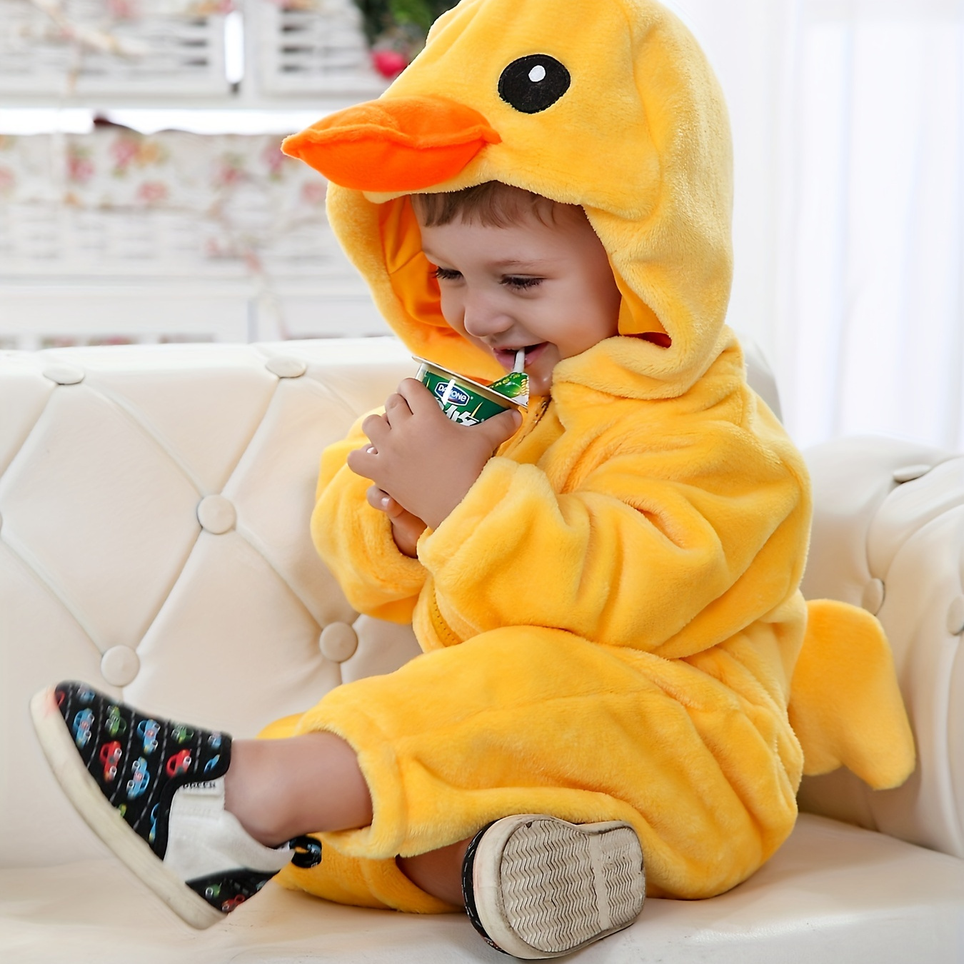 

Toddler Baby's Cute Duck Shape Bodysuit, Long Sleeve Hooded Zip Up Fleece Warm Onesie