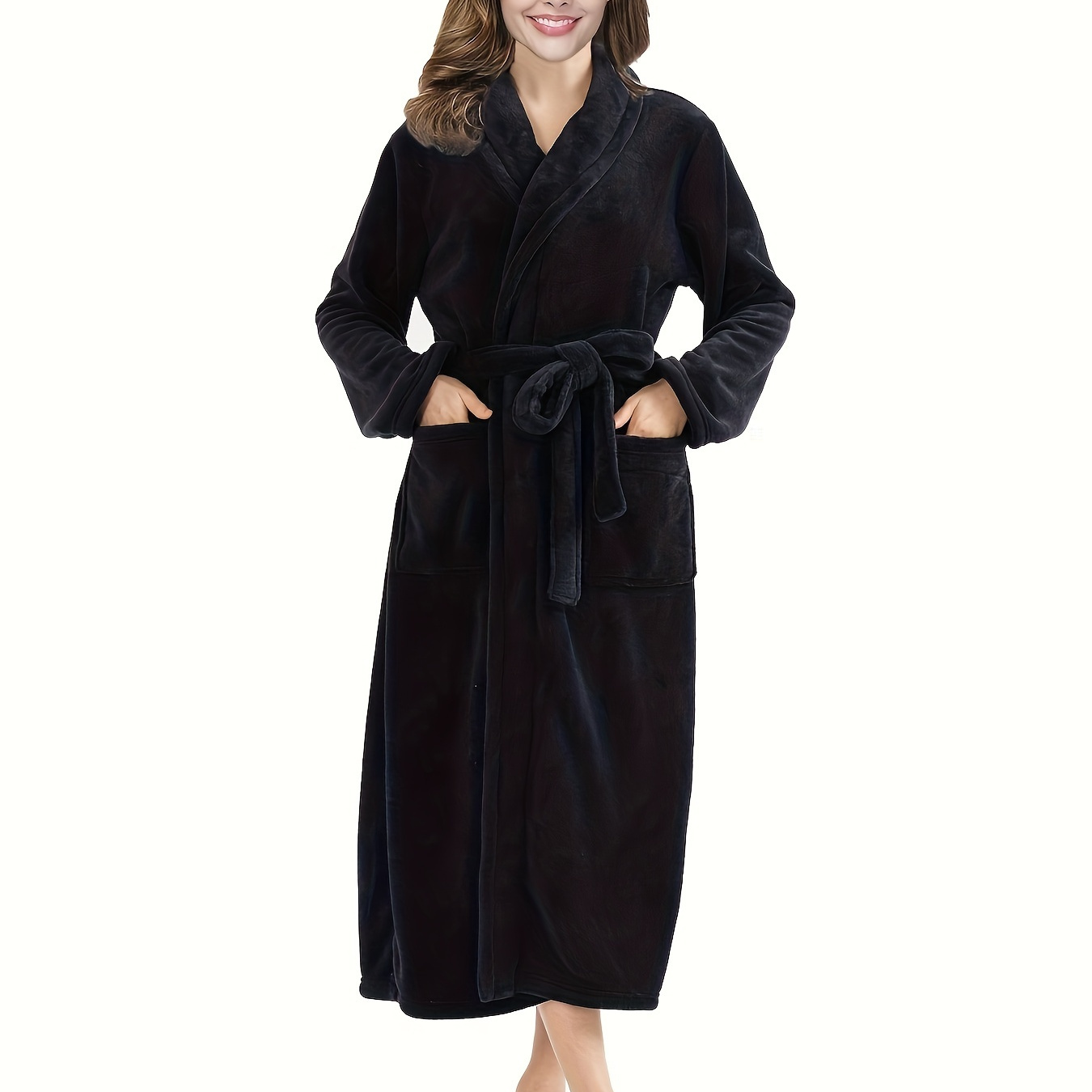 

Womens Bathrobe Ladies Fleece Plush Warm Long Robes Fleece Nightgown Sleepwear