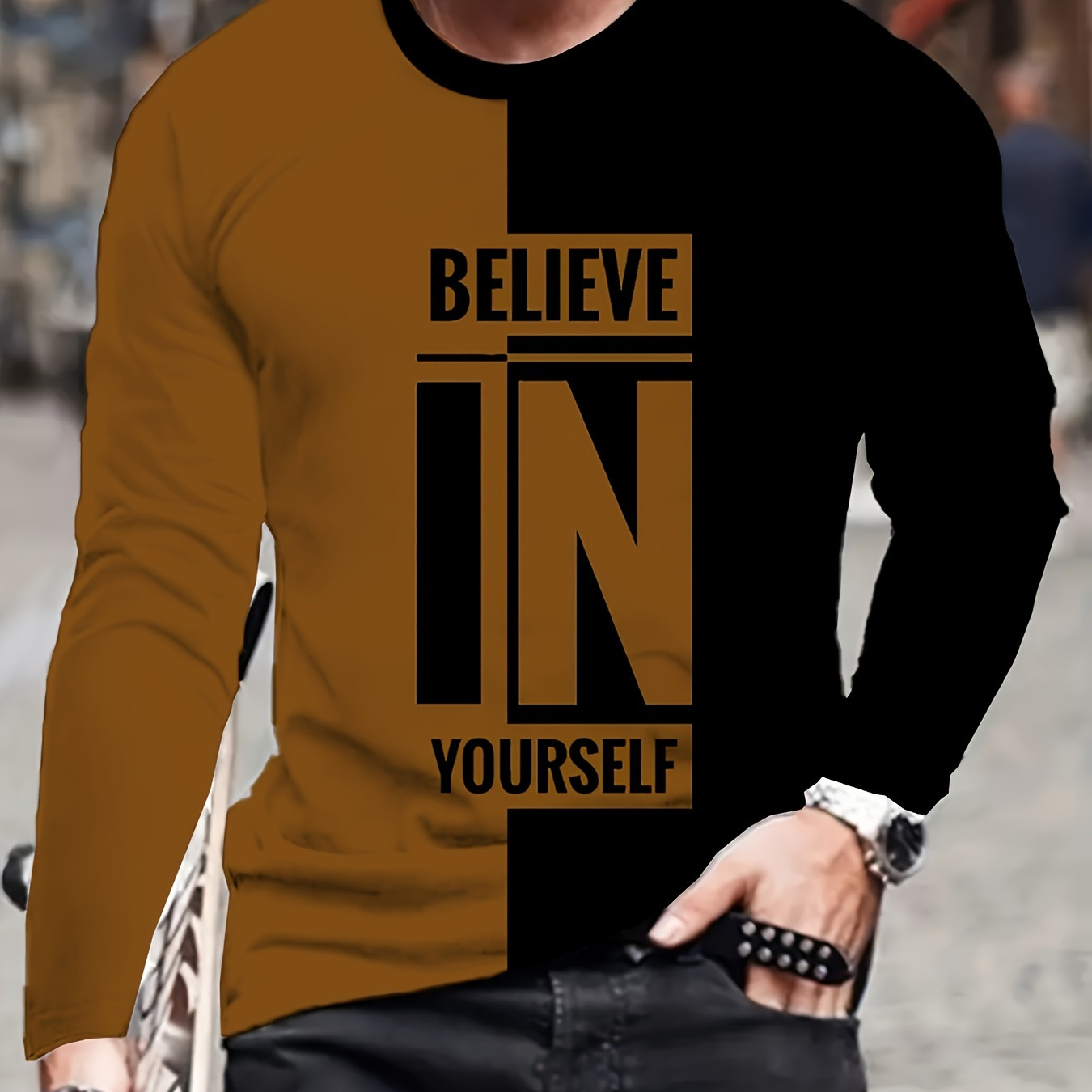 

Men's Long Sleeve Crew Neck T-shirt - 100% Polyester Casual Pullover With , Slight Stretch Fabric For Daily & Sports Wear, Comfortable Knit Tops For Adults And Teens /summer/fall