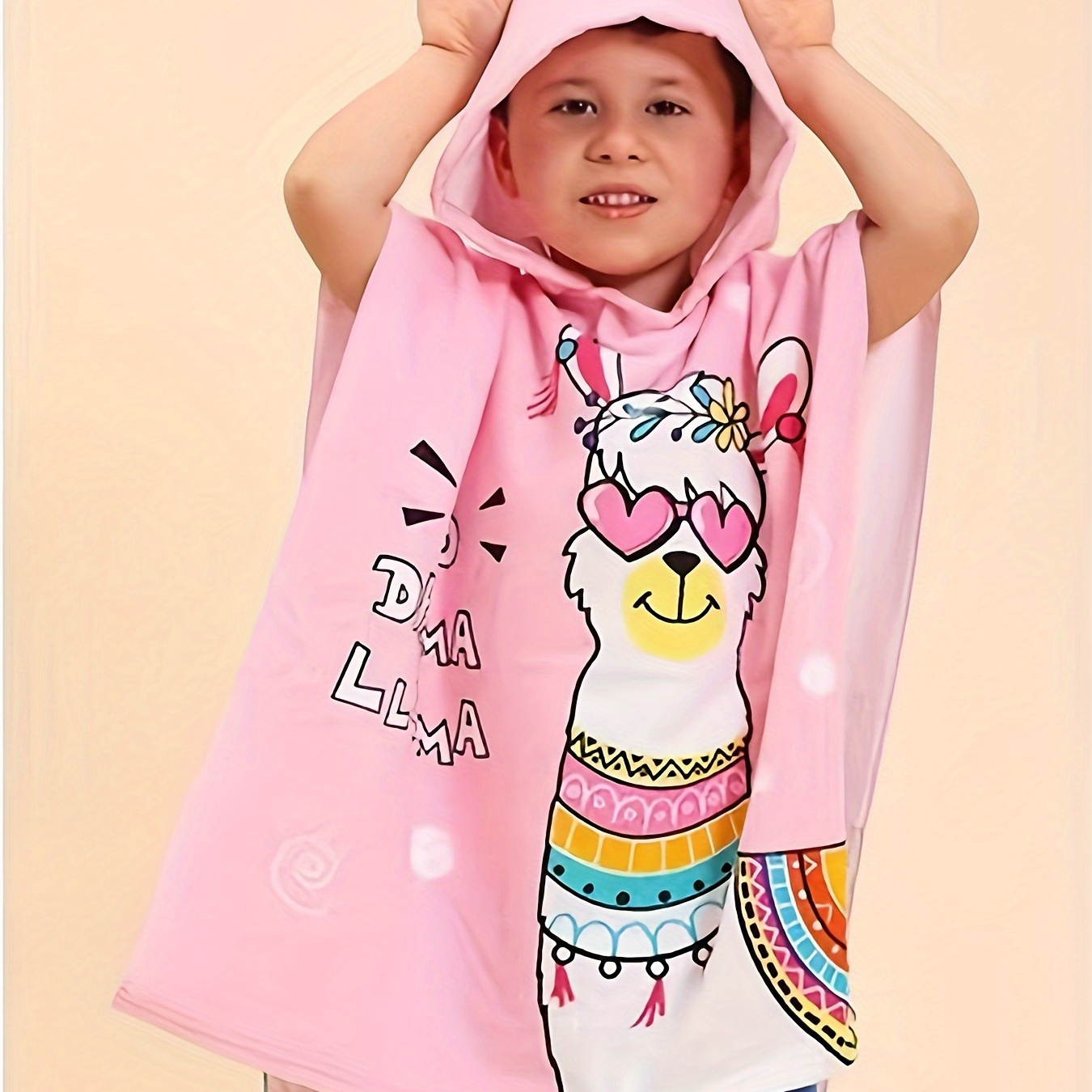 

Eid Al-adha 1pc Pink Cute Alpaca Multi-functional Children's Hooded Bathrobe, Lightweight Hooded Beach Towel, Soft And Comfortable Loungewear Nightgown For Pool Beach Travel Adventures
