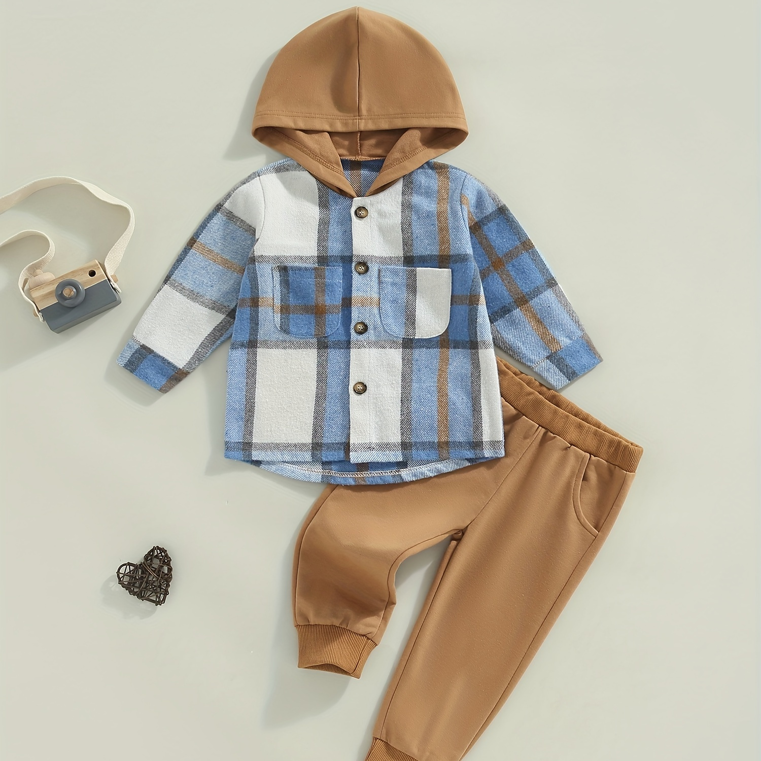 

2pcs Baby Boy's Hoodie Botton Down Shirt Top & Pants Set Sweatsuit Casual Outfit