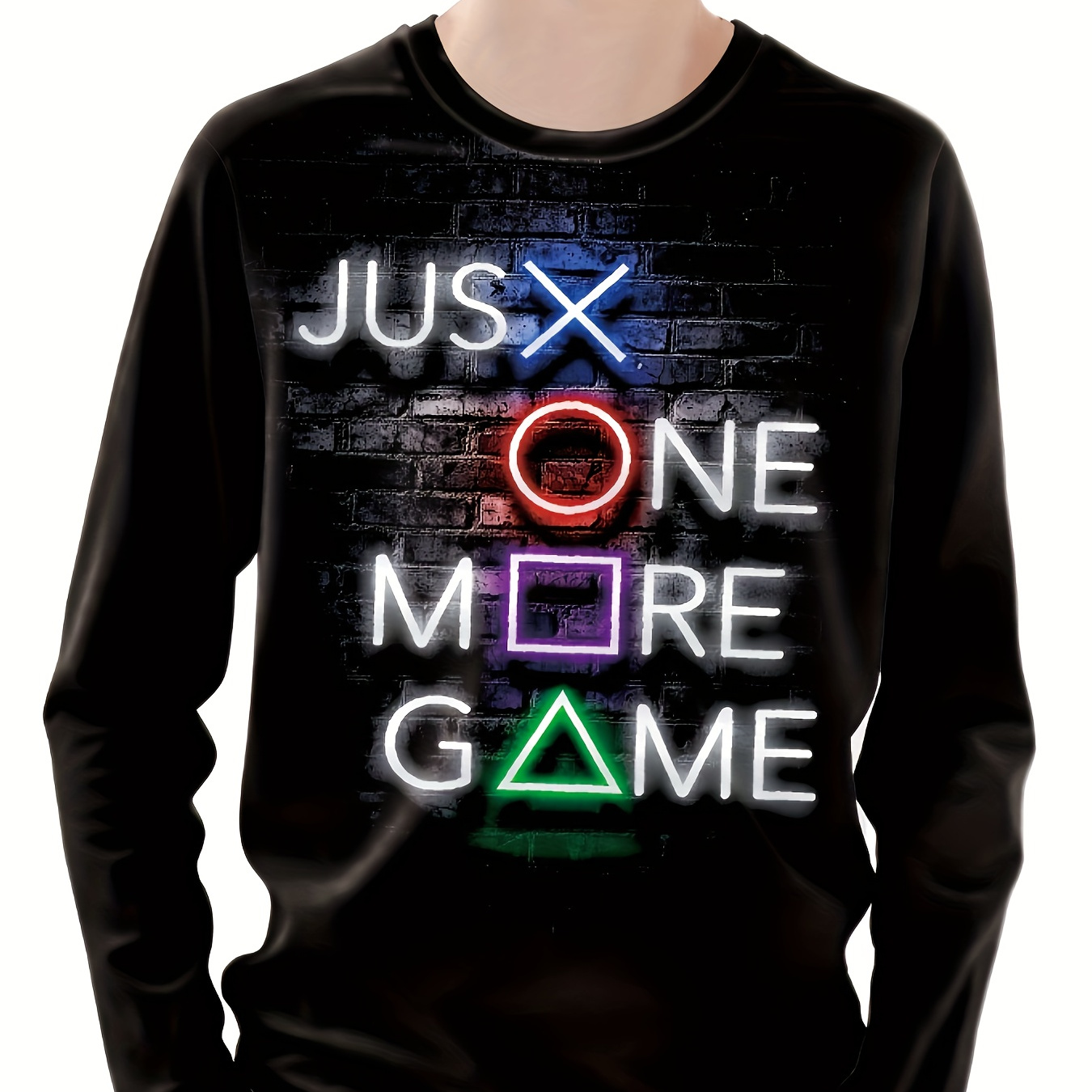 

JUST ONE MORE GAME Imprimer T-shirt De Vitalité Pour Enfants, Haut Léger Et Confortable Pour Garçons, Col Rond À Manches Longues Décontracté