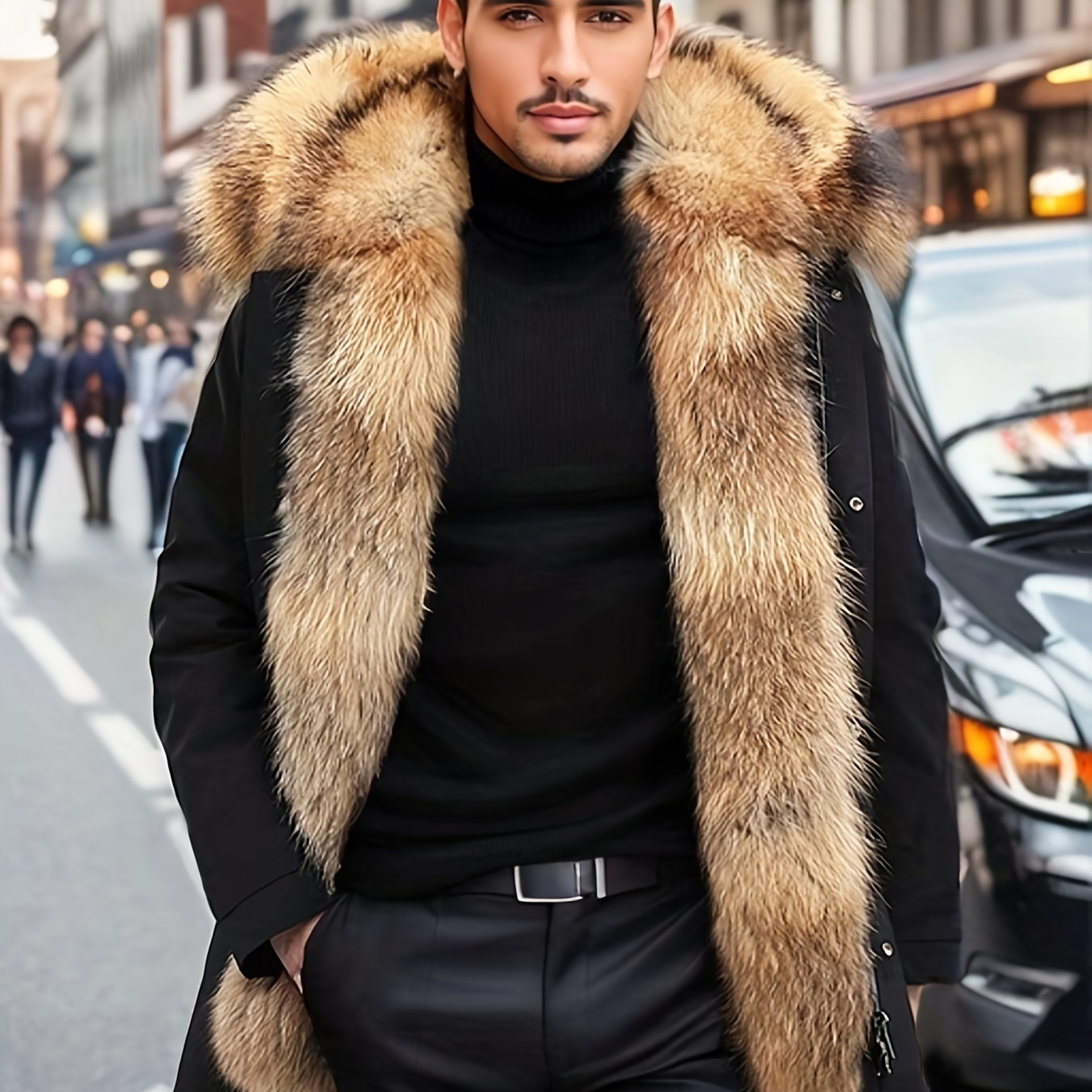 

Men's Casual Faux Fur Coat, Chic Hooded Warm Parka For Fall Winter
