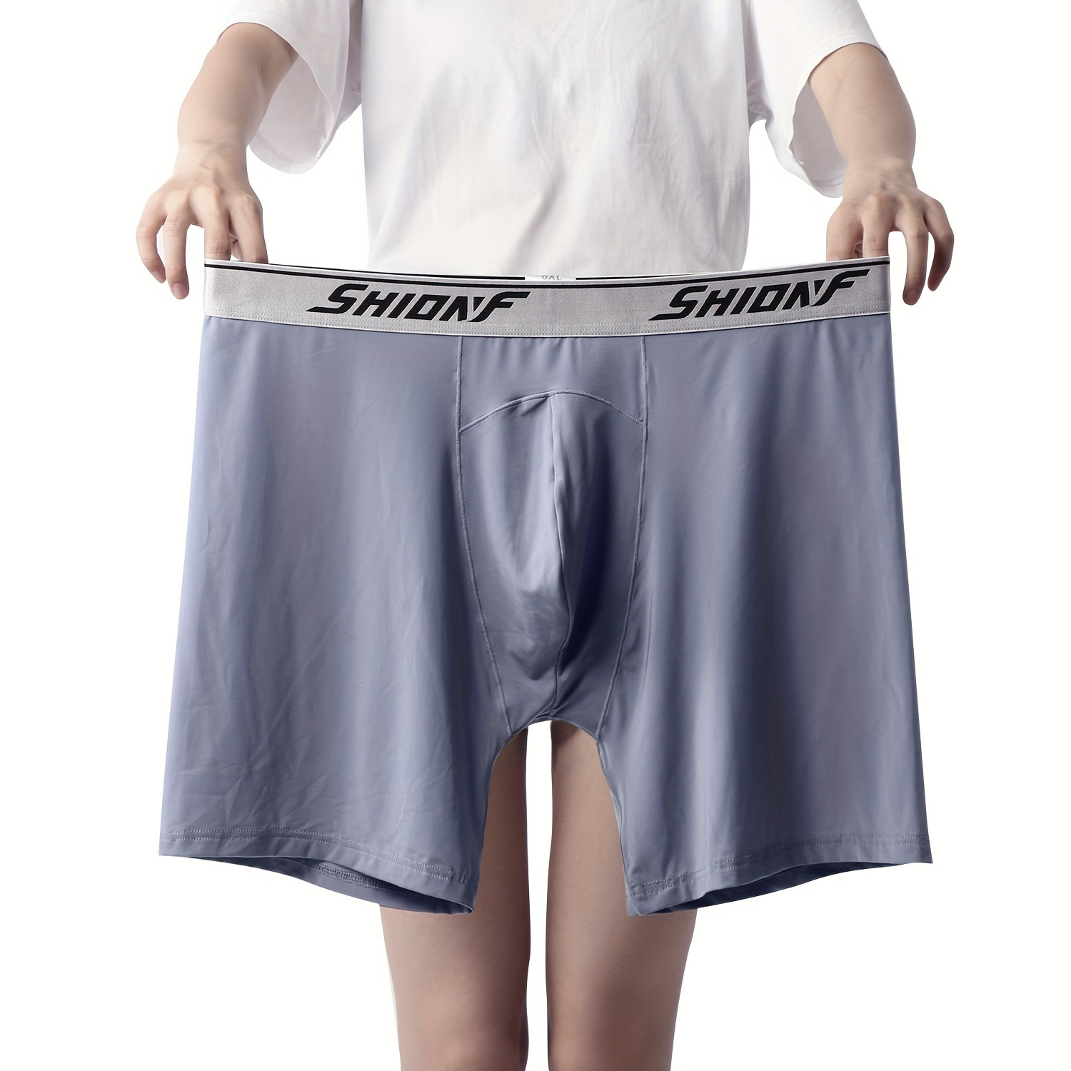 

Plus Size Men's Ultra Thin Ice Silk Comfy Nylon Boxer Briefs Logo Waistband Underwear Gray