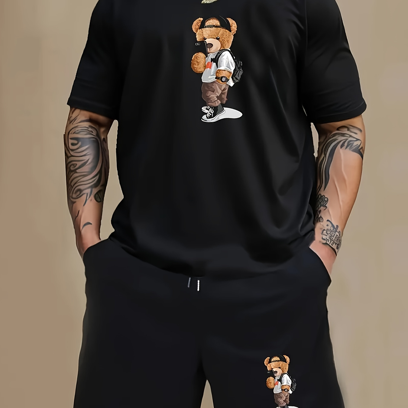 

Men's Casual Sports Set With Print Shorts