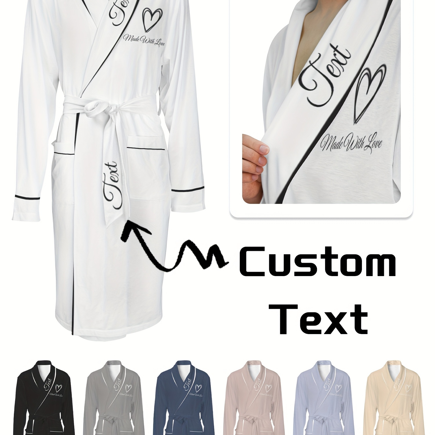 

【customized】customized Dressing Gown, Long-sleeved Bathrobe, Personalized Dressing Gown, Home Clothes, Pajamas, Unisex, , Love Pattern, Text Customization, Comfortable And Skin-friendly, In All