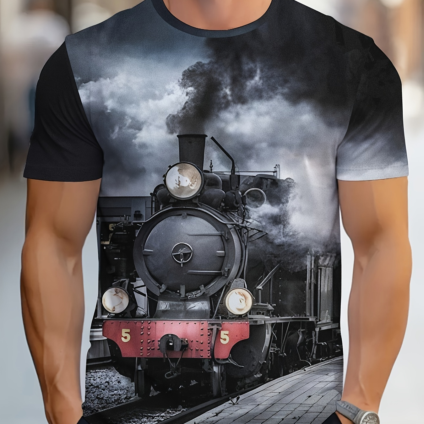 

Men's 3d Geometric T-shirt - Crew Neck, Short Sleeve, Polyester , Summer