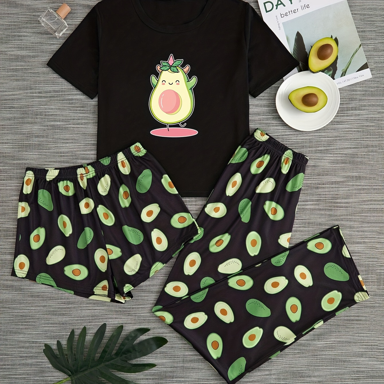 

Avocado Pattern -piece Set Of Cute Women's Pajamas