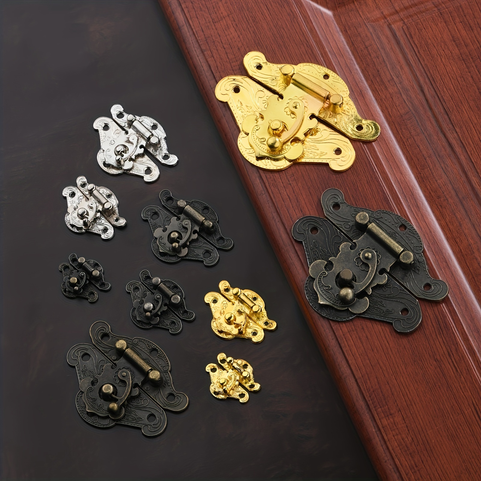 5 Pcs Vintage Decorative Hook Hasp Bronze Swing Lock Clasp Right Latch  Toggle Snap Closure with Screws for Jewelry Case Gift Wine Wooden Box  Crafting