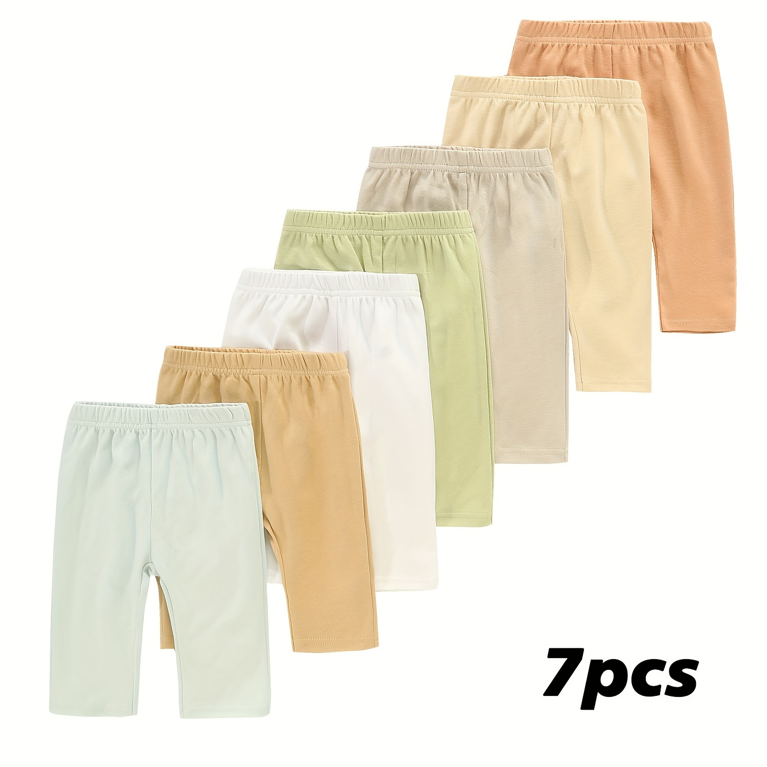 

7pcs Baby's Solid Color Comfy Cotton Pants, Versatile Elastic Waist Trousers, Toddler & Infant Boy's Clothing