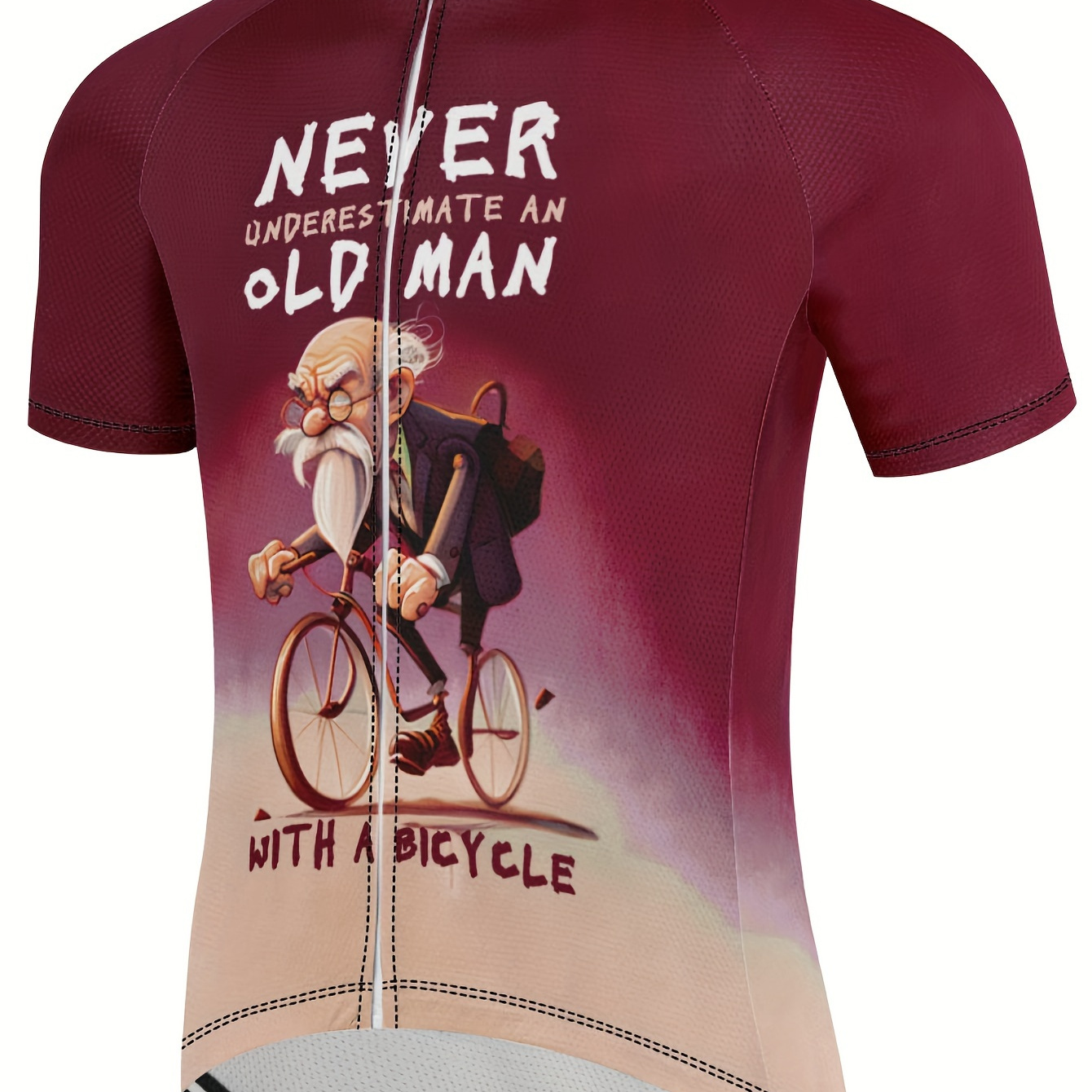 

Cartoon Old Man Graphic Print Short Sleeve Zip-up Cycling Jersey For Men, Breathable Quick Drying Cycling Shirt With 3 Back Pockets For Cyclists