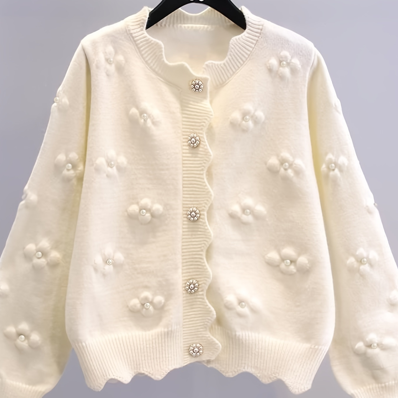 

Long Beaded - -trimmed Knit Sweater For , For Fall/