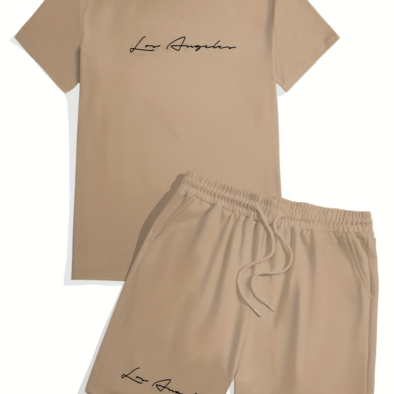 

Men's Casual Los Angeles Graphic Tee & Track Shorts Set In Light Yellow - Polyester , Crew Neck, Drawstring Waistband, Spring/summer/fall