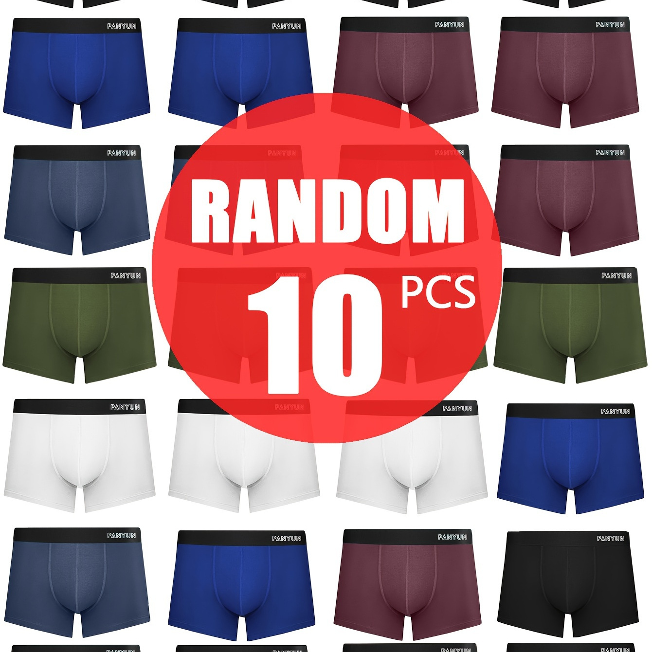 

10pcs Random Set Men's Long Boxers Briefs Shorts, Breathable Comfy Stretchy Quick Drying Sports Boxers Trunks