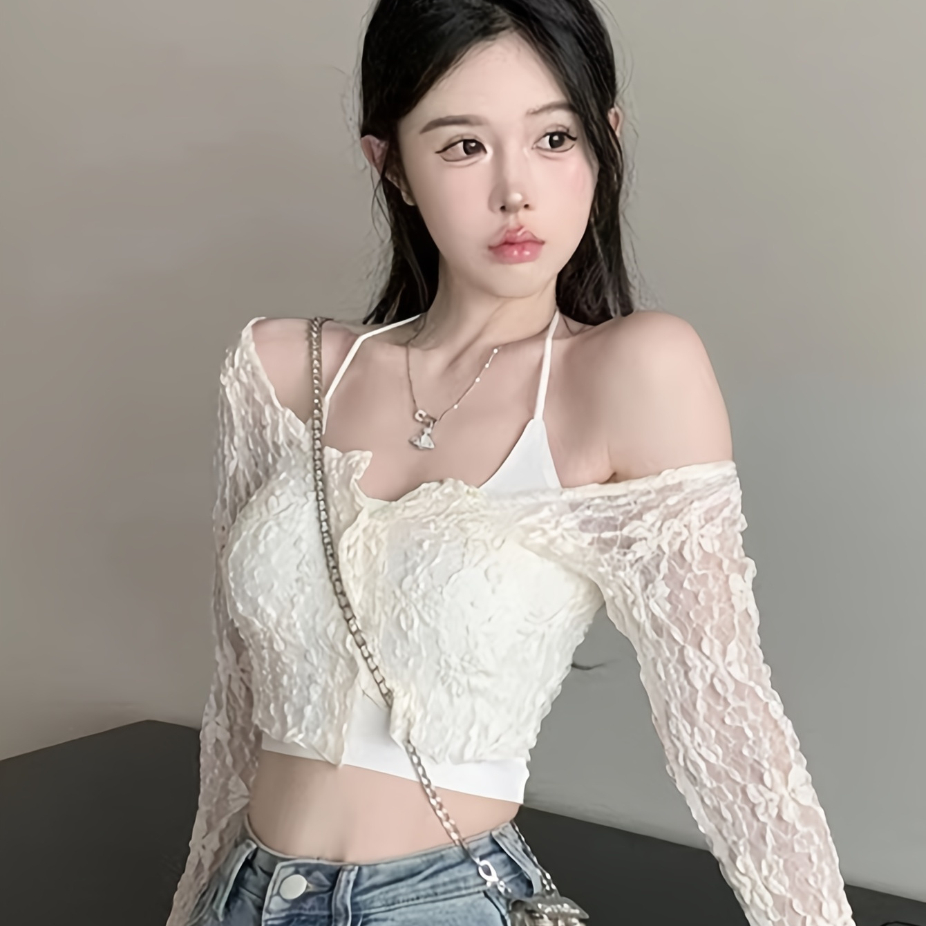 

Solid Color Textured Crop Cardigan, Elegant Long Sleeve Slim Crop Cardigan For Spring & Fall, Women's Clothing