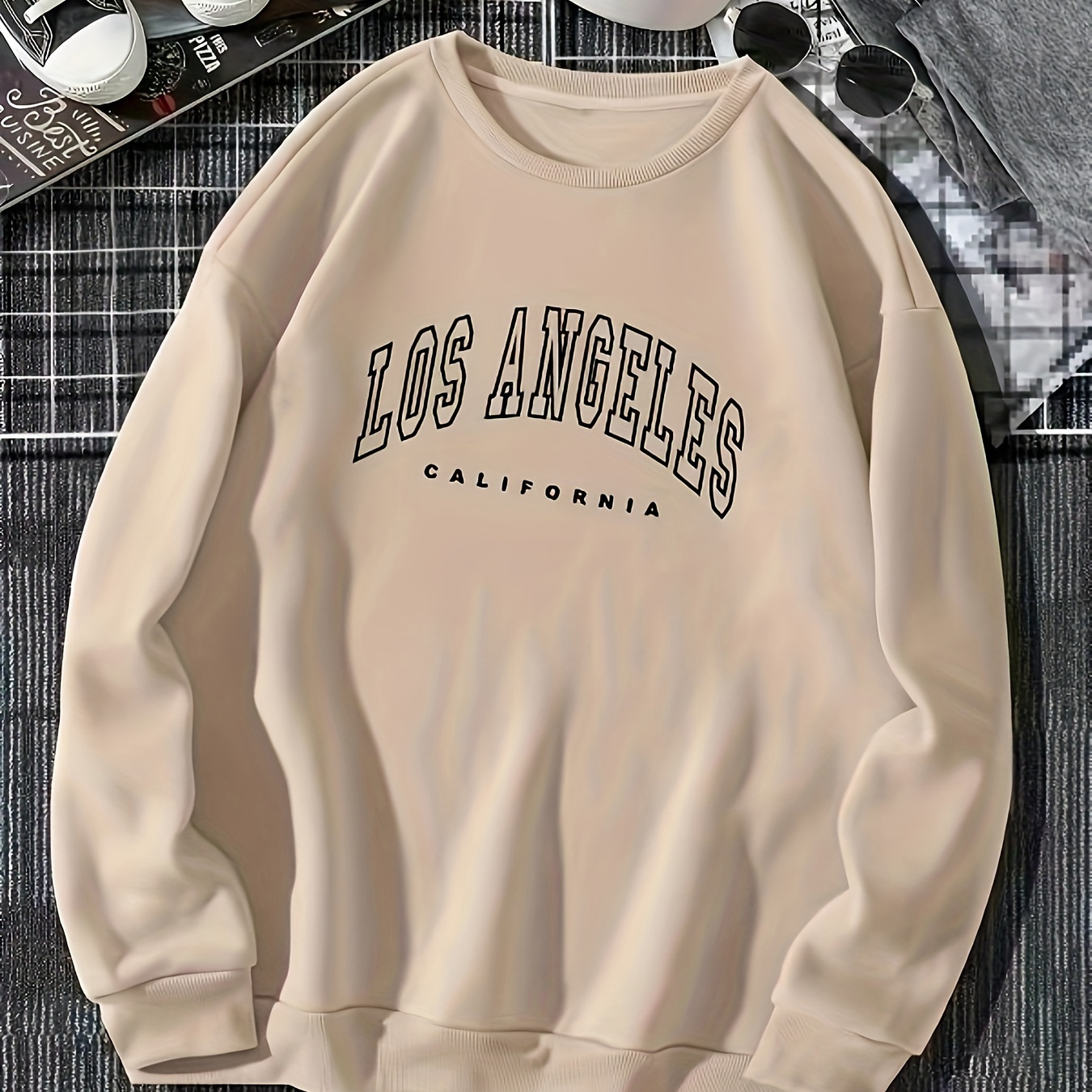 

Los Angeles Print Sweatshirt, Long Sleeve Crew Neck Casual Sweatshirt For Winter & Fall, Women's Clothing