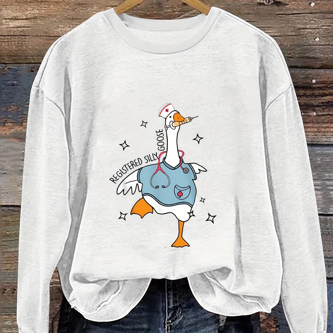 

Women's Casual Nurse Goose Graphic Sweatshirt - Crew Neck, Long Sleeve, Soft Polyester , Machine Washable - Fall & Spring