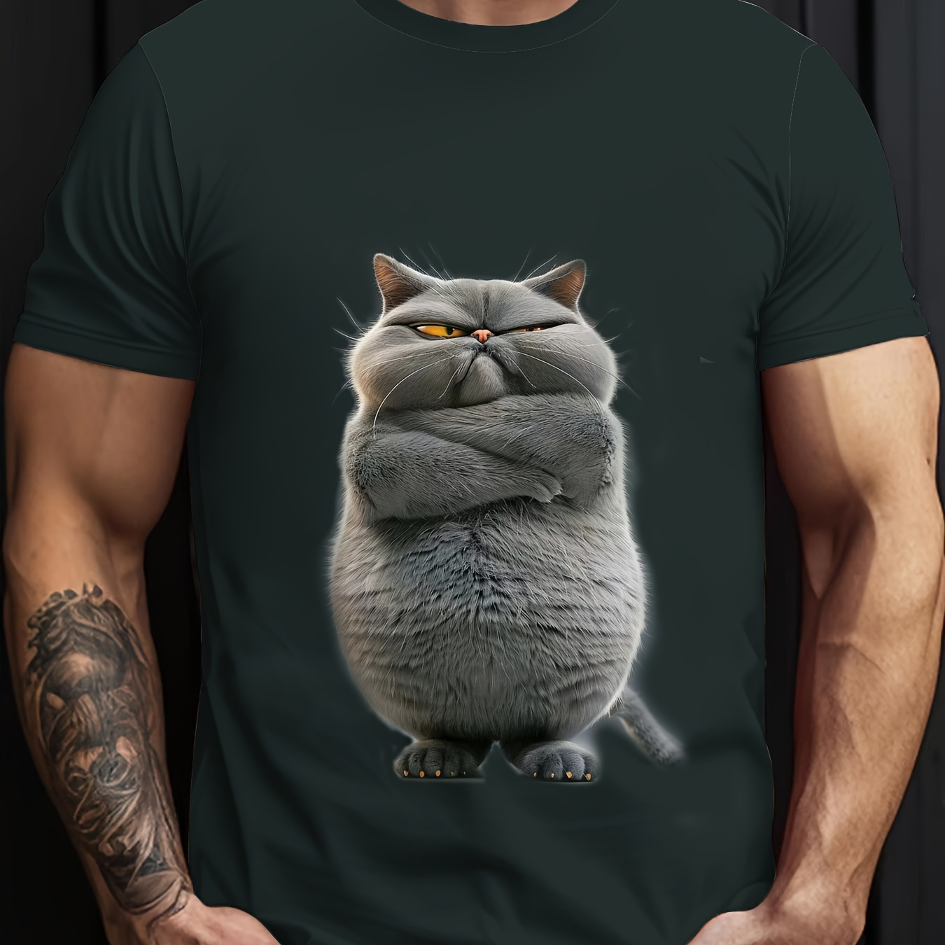 

Men's Plus Size T-shirt With Cat Print, Casual Athletic Style, Sporty & Leisure Wear