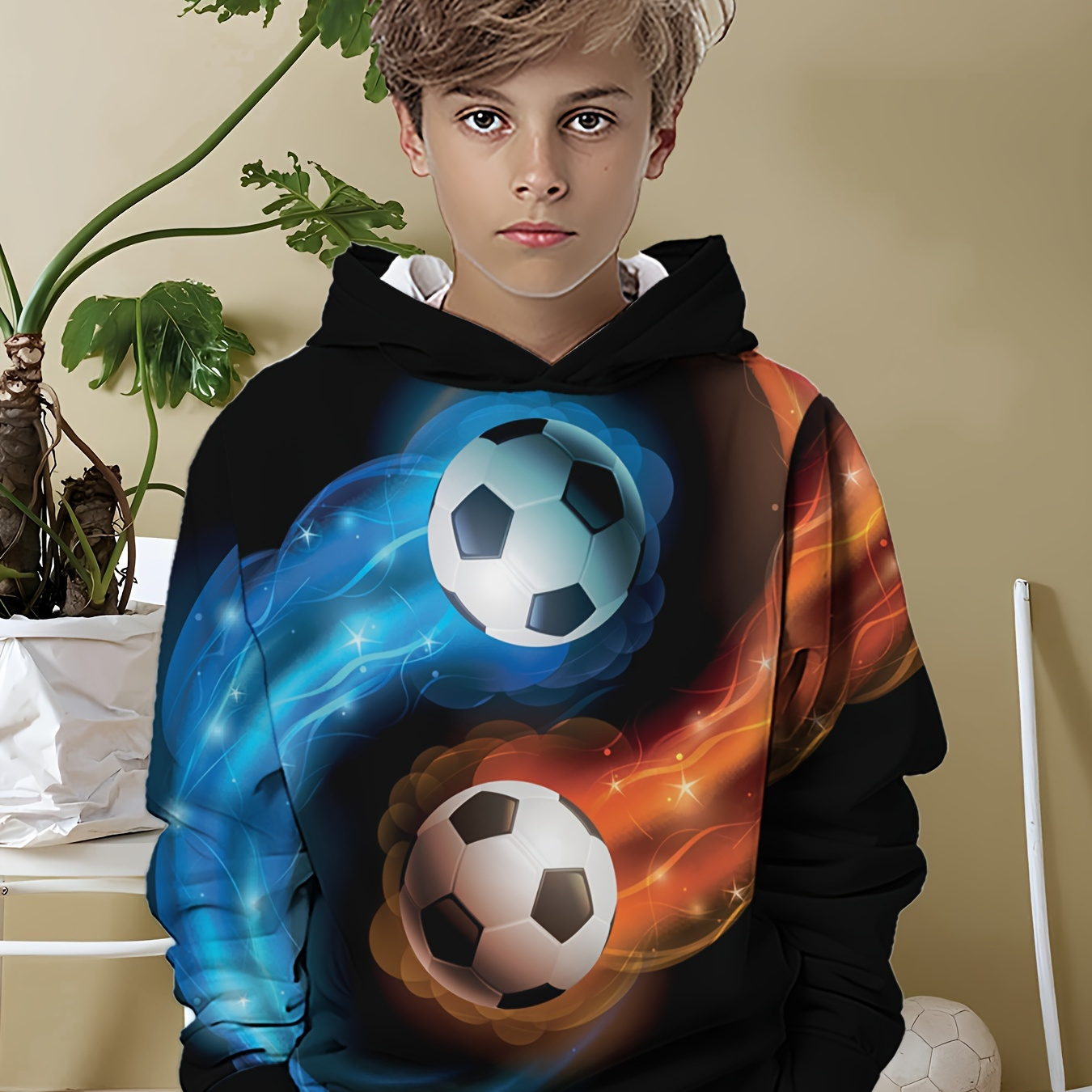 

Casual Outdoor Hoodie For Boys, Digital Football Print Random Pattern, Long Sleeve, Comfortable And Breathable