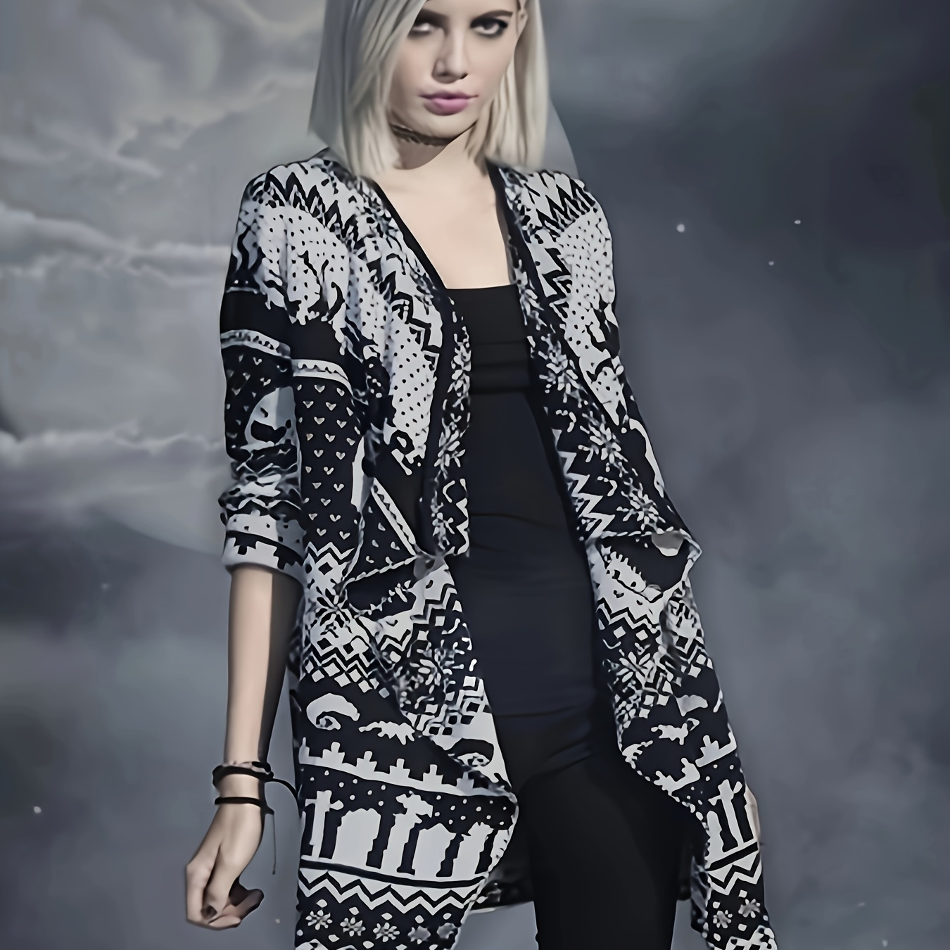 

Cardigan Fair de de Noël - Vintage, Ouvert sur le Devant, Pull en Acrylique avec d'Halloween, Lavable à - Élégant Chic Rétro pour Toutes les , Vêtement d'Halloween|Style Chic Rétro|Texture Lisse