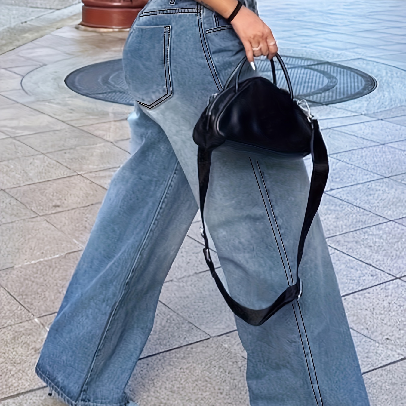 

European And American High Waisted Loose Wide Leg Women's Jeans, Floor Mopping Jeans New Model