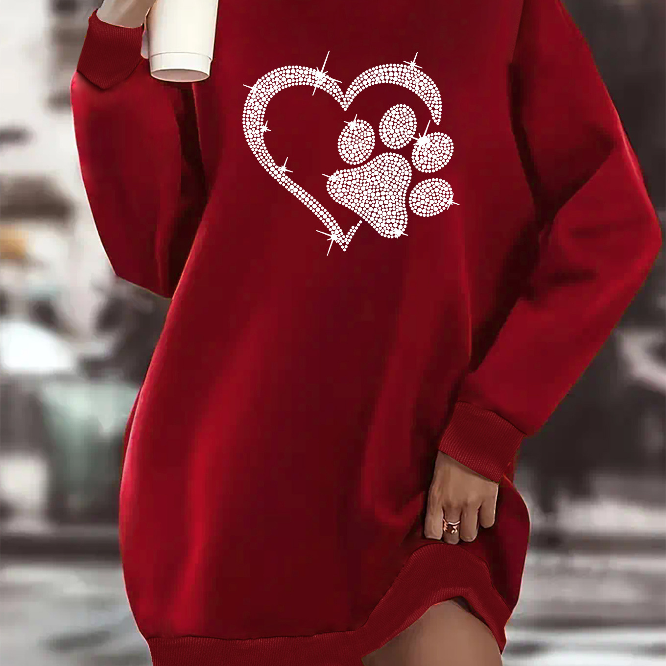 

Plus Size Fleece-lined Sweatshirt Dog - , Long , Washable - For Fall/