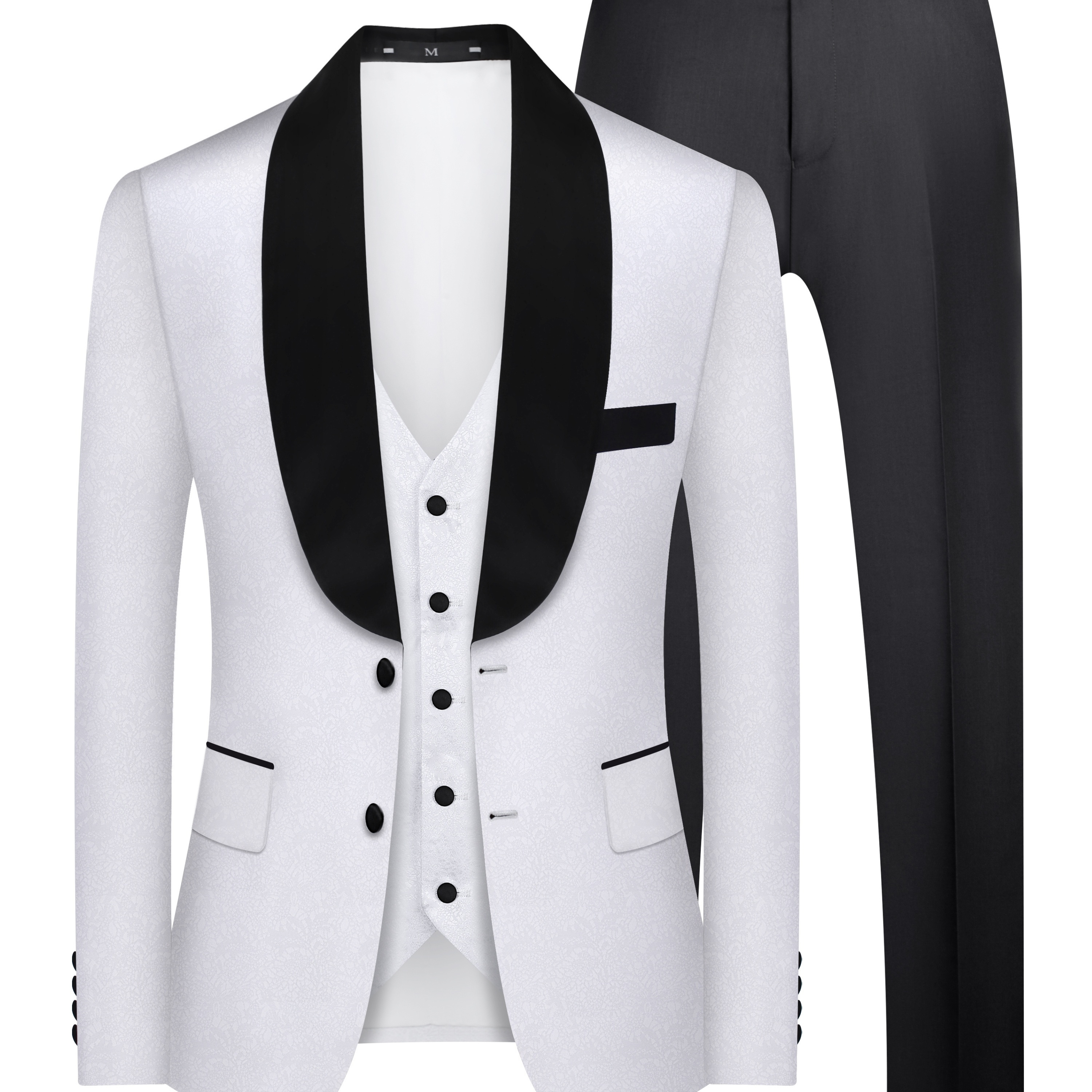 

Formal 3 Pieces Set, Men's Shawl Collar Suit Jacket & Single Breasted Vest & Pants Suit Set For Business Dinner Wedding Party