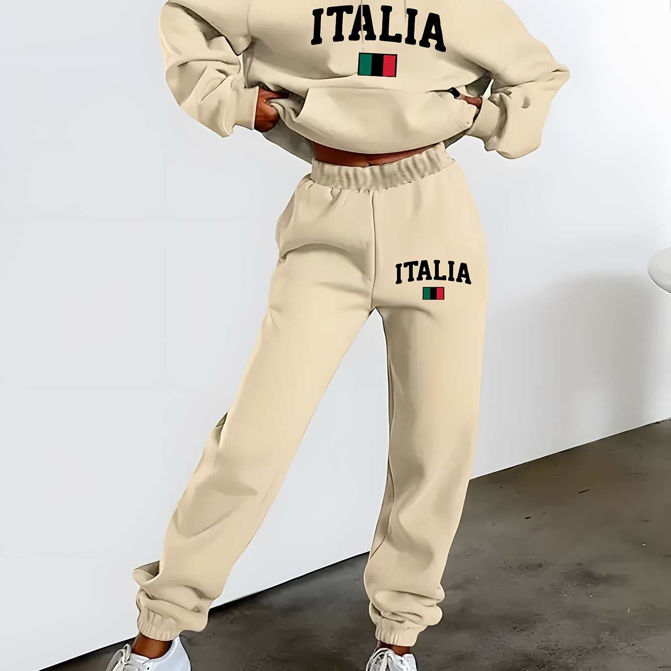 

Italian Letter Long And Sweatpants Set - , Two- Embroidered , Hooded And Pants For /