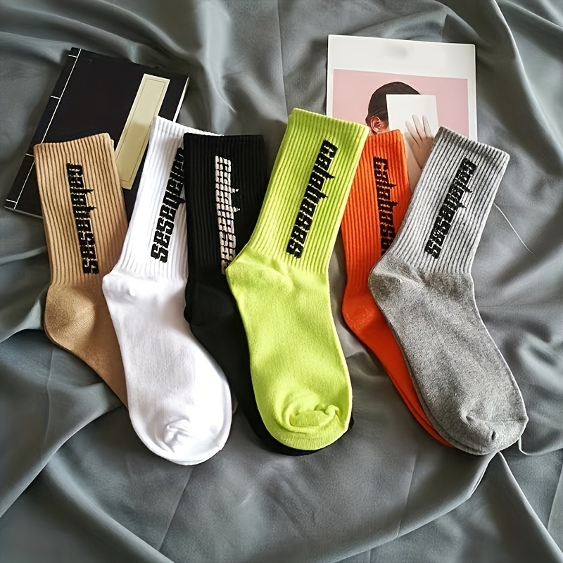 

6pairs Trendy Cotton Hip Hop Skateboard Socks Sweat-absorbing Anti-odor Men's Stockings