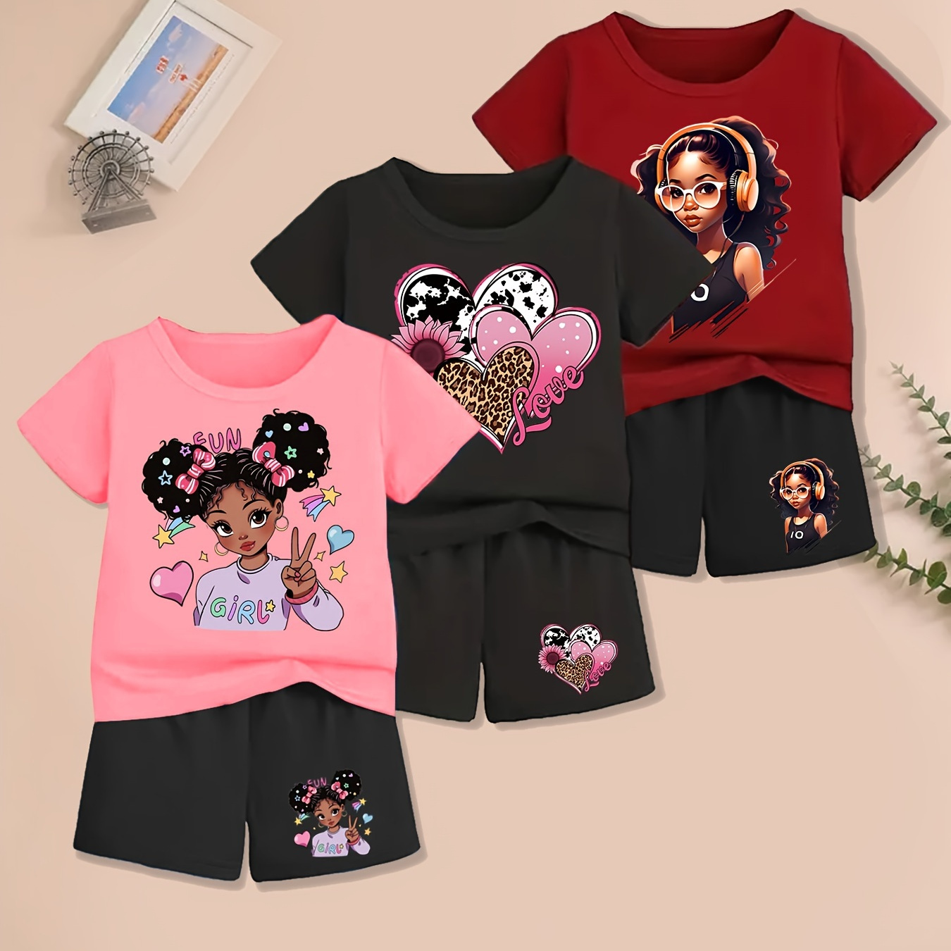 

3 's Hearts & Doll & -sleeve Tees + - & Summer Outfit, As