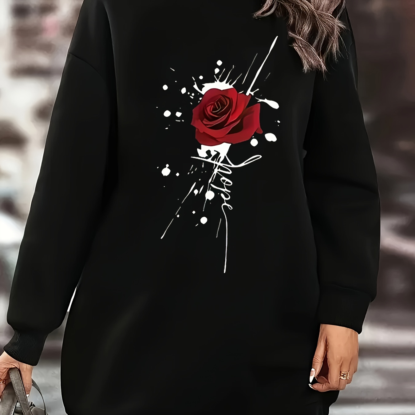 

Robe Sweatshirt Doublée en Chic pour Femme - Manches Longues Décontractées avec Col Rond, Imprimés de Dessins Animés et de Lettres, Lavable en Machine