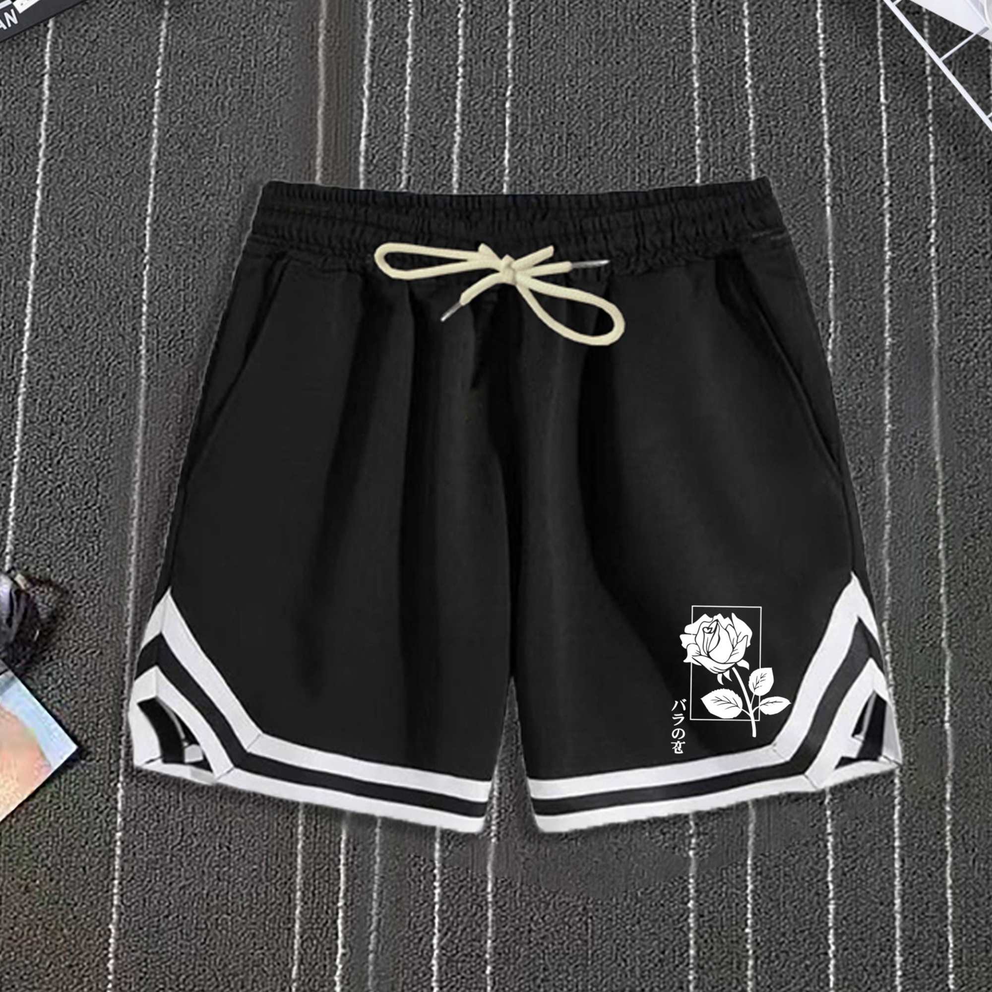 

Rose Print Men's Drawstring Pants Loose Casual Waist Trousers Simple Style Comfy Shorts For Spring Summer Outdoor Fitness Holiday