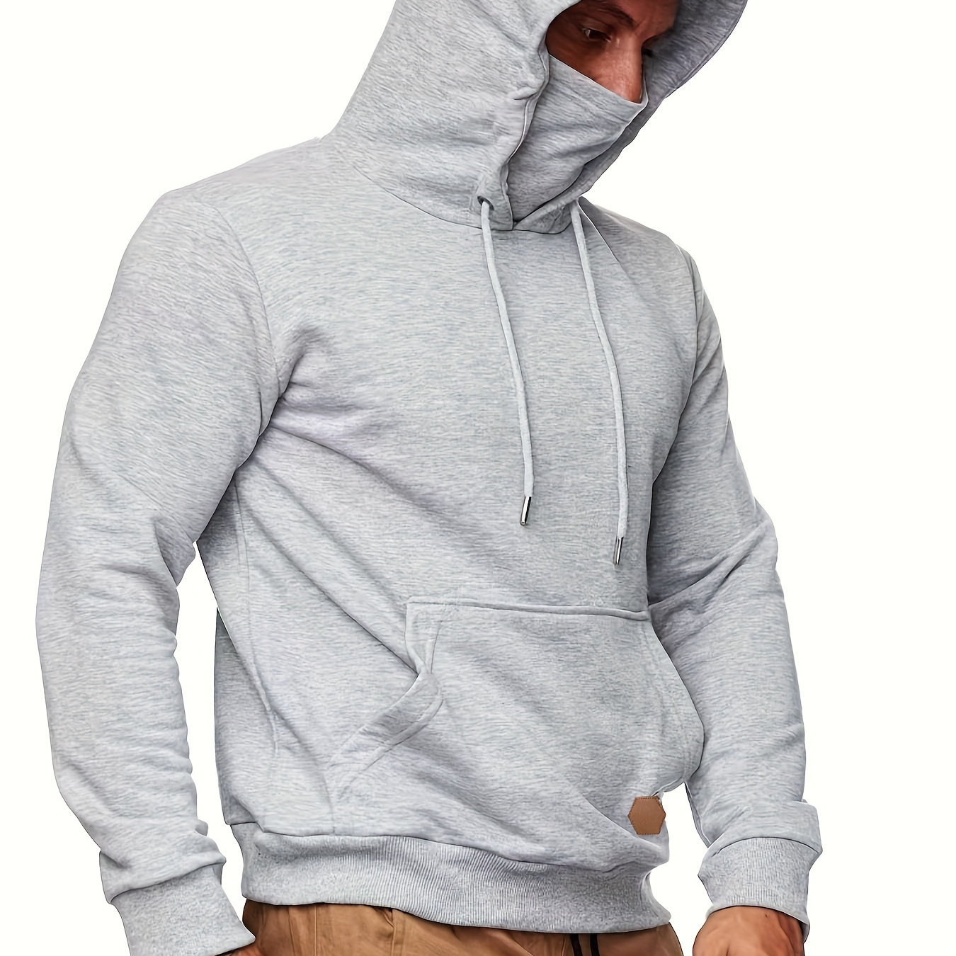 

Grey Hoodie, Cool Hoodies For Men, Men's Casual Solid Pullover Hooded Sweatshirt With Kangaroo Pocket Streetwear For Winter Fall, As Gifts