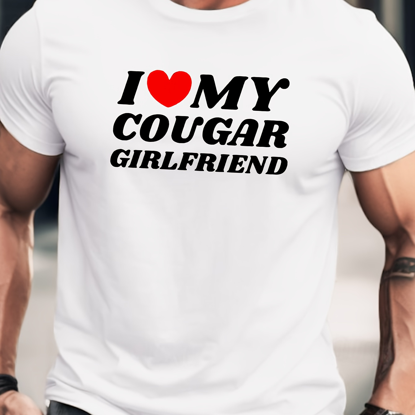 

I Love My Girlfriend Print T-shirt, Stylish & Breathable Street , Simple Lightweight Comfy Top, Casual Crew Neck Short Sleeve T-shirt For Summer