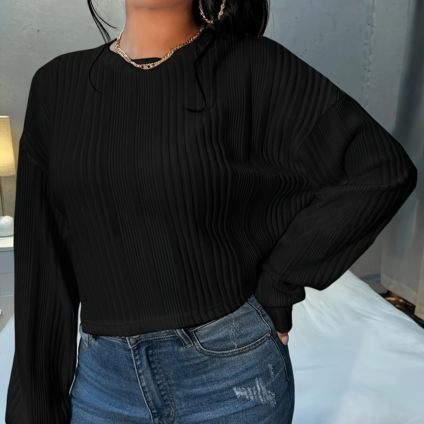 

Elegant Polyester Knit Sweater With Round Neckline - Solid Color, , Knit Fabric Pullover Top