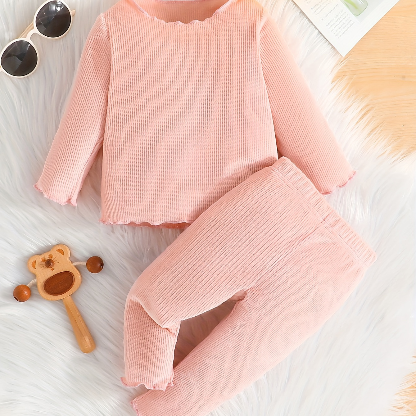 

Toddler Baby Girls Simple Long Sleeve Top & Pants Set For Spring And Autumn