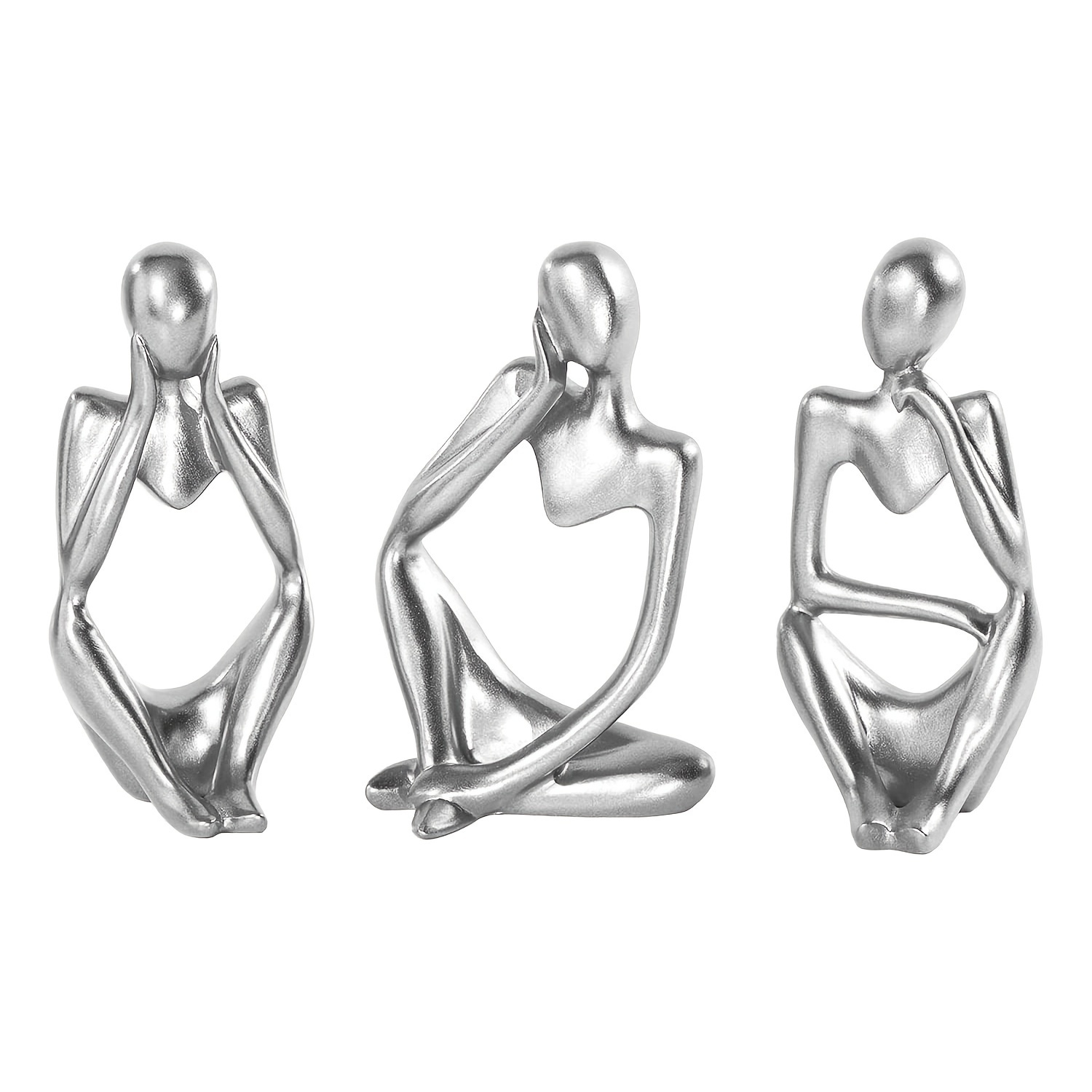 

1set, Thinker Statue Silvery Decor Abstract Art Sculpture, Silvery Resin Collectible Figurines For Home Living Room Office Shelf Decoration, Great Gift Ideas