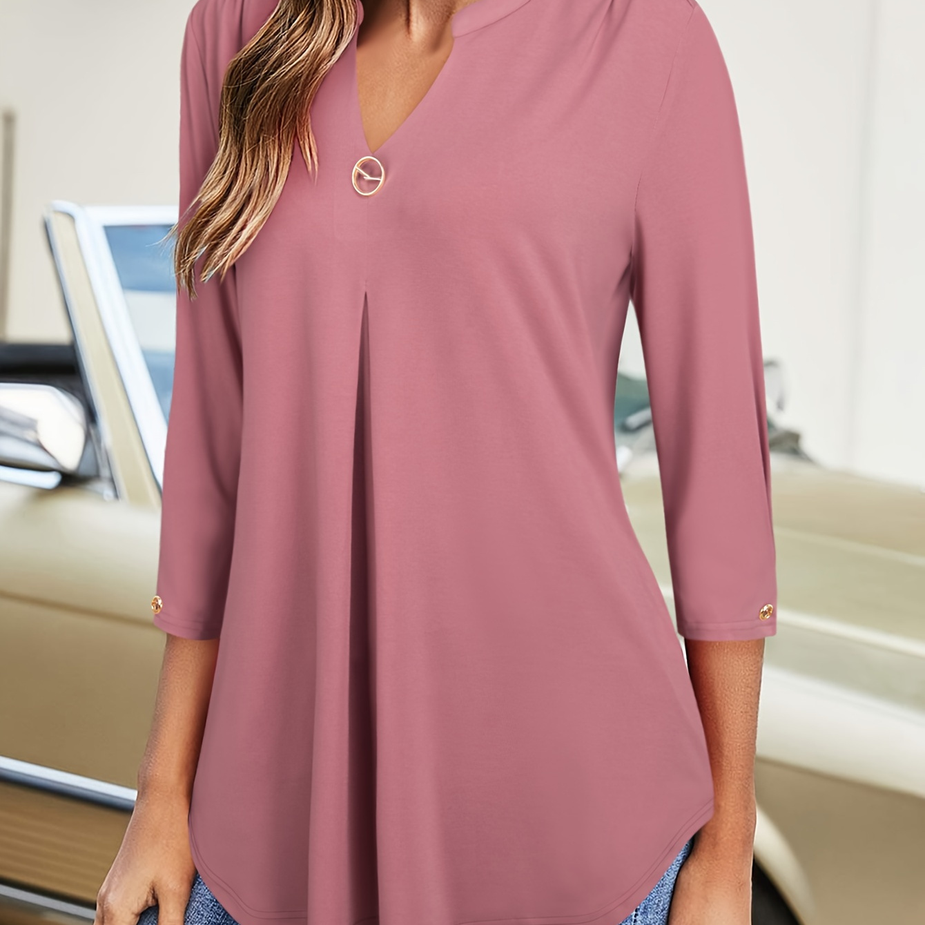 

Women's V-neck 3/4 Sleeve Shirt Top Formal Casual Tunic Top